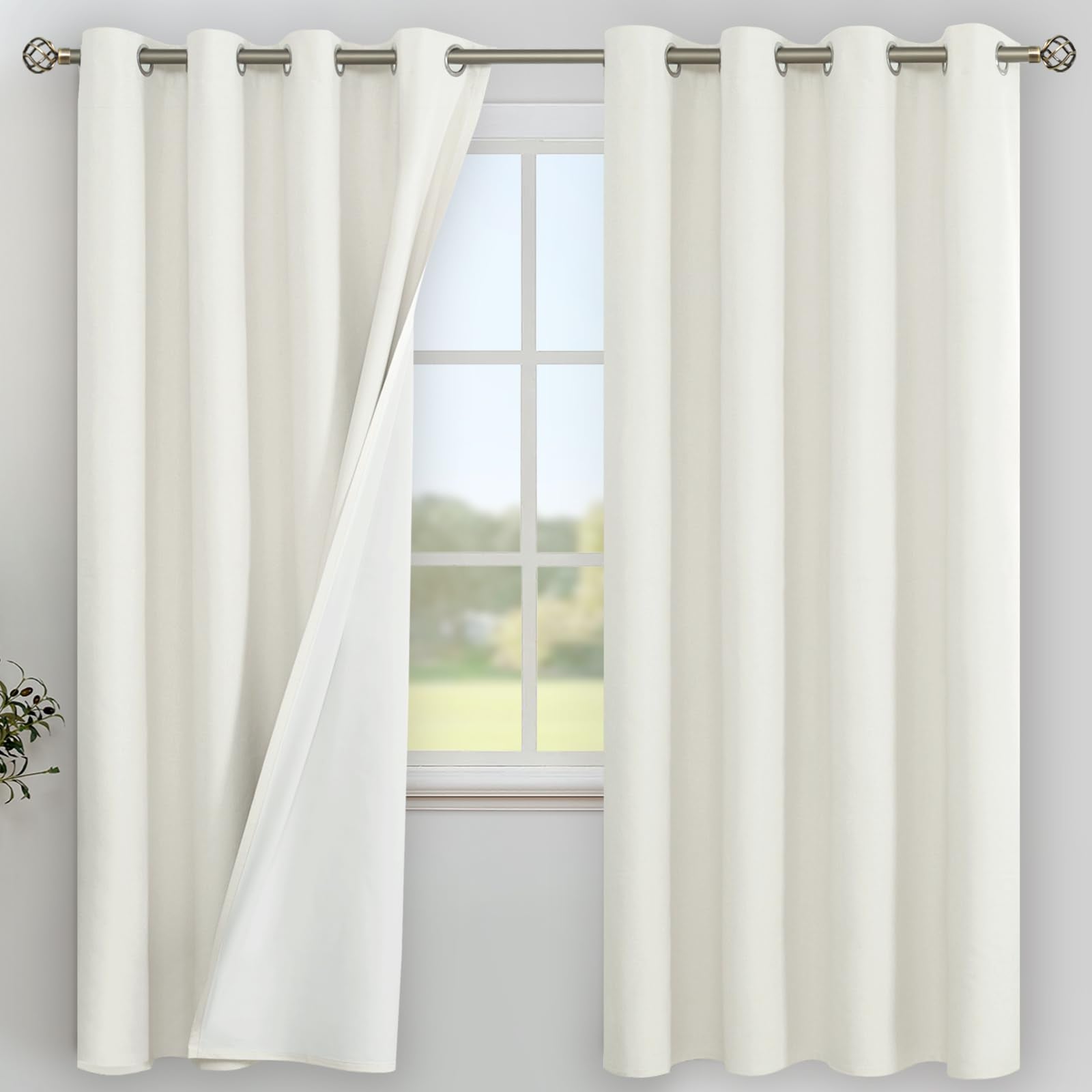 YoungsTex Linen Blackout Curtains 63 Inches Long for Bedroom, Room Darkening Window Drapes with Grommet Thermal Insulated Black Out for Living Room, 2 Panels, 52 X 63 Inch