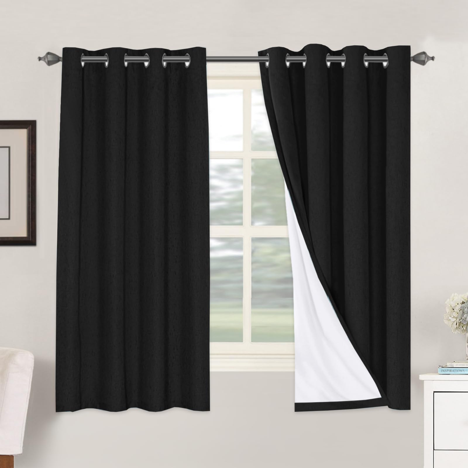 H.VERSAILTEX 100% Blackout Curtains Ivory, Linen Blackout Curtains 96 inch Curtains 2 Panel Set, Elegant Curtain for Bedroom Grommet Drapes for Living Room