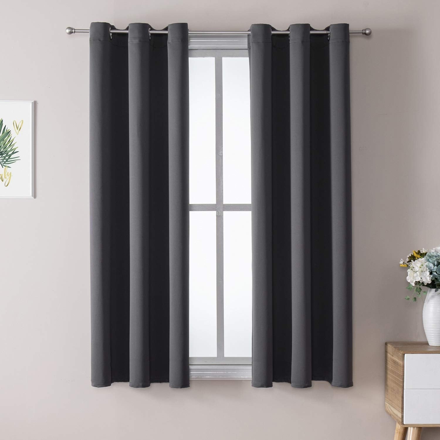 ChrisDowa Grommet Blackout Curtains for Bedroom and Living Room - 2 Panels Set Thermal Insulated Room Darkening Curtains (Dark Grey, 42 x 63 Inch)