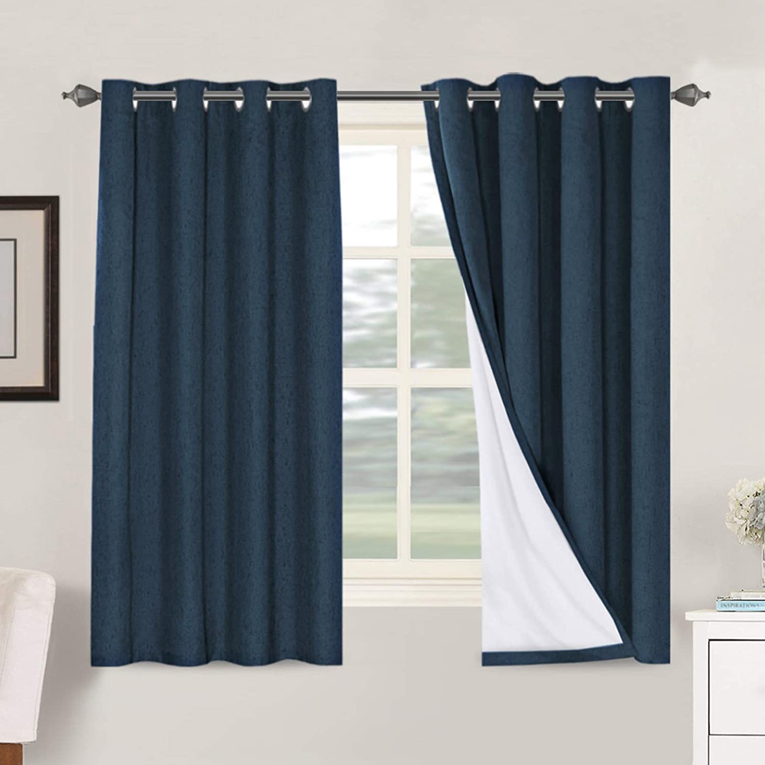 H.VERSAILTEX 100% Blackout Curtains Ivory, Linen Blackout Curtains 96 inch Curtains 2 Panel Set, Elegant Curtain for Bedroom Grommet Drapes for Living Room