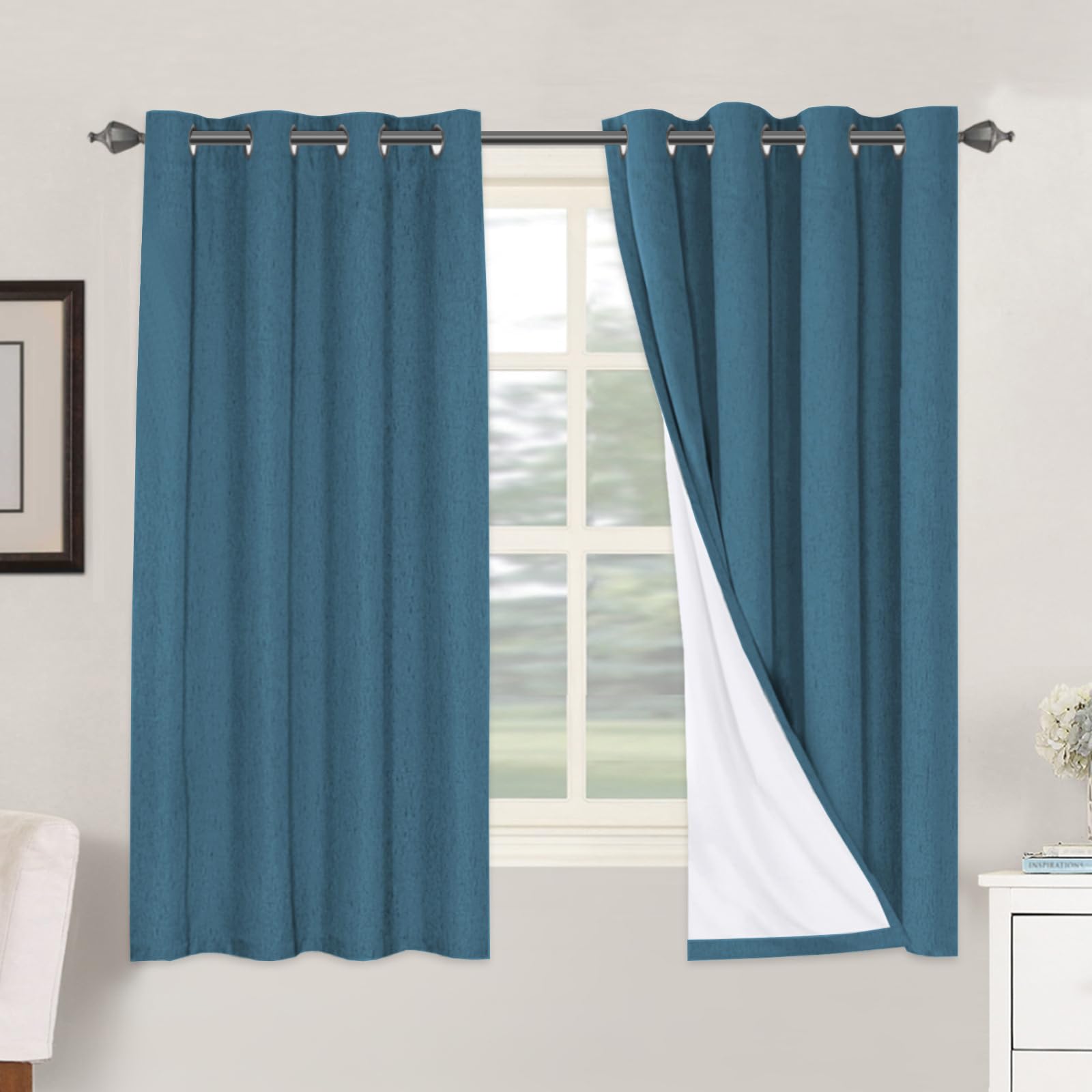 H.VERSAILTEX 100% Blackout Curtains Ivory, Linen Blackout Curtains 96 inch Curtains 2 Panel Set, Elegant Curtain for Bedroom Grommet Drapes for Living Room