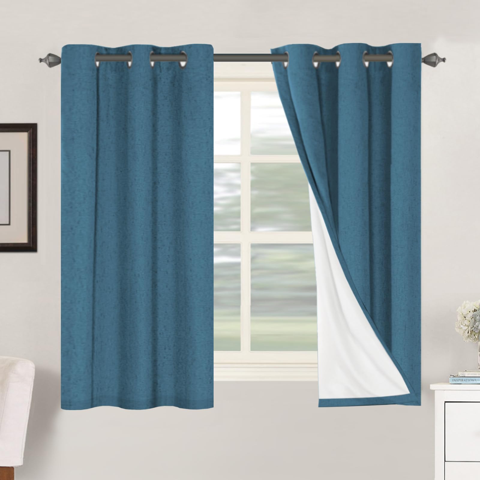 H.VERSAILTEX 100% Blackout Curtains Ivory, Linen Blackout Curtains 96 inch Curtains 2 Panel Set, Elegant Curtain for Bedroom Grommet Drapes for Living Room