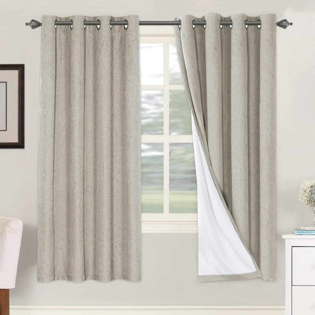 H.VERSAILTEX 100% Blackout Curtains Ivory, Linen Blackout Curtains 96 inch Curtains 2 Panel Set, Elegant Curtain for Bedroom Grommet Drapes for Living Room