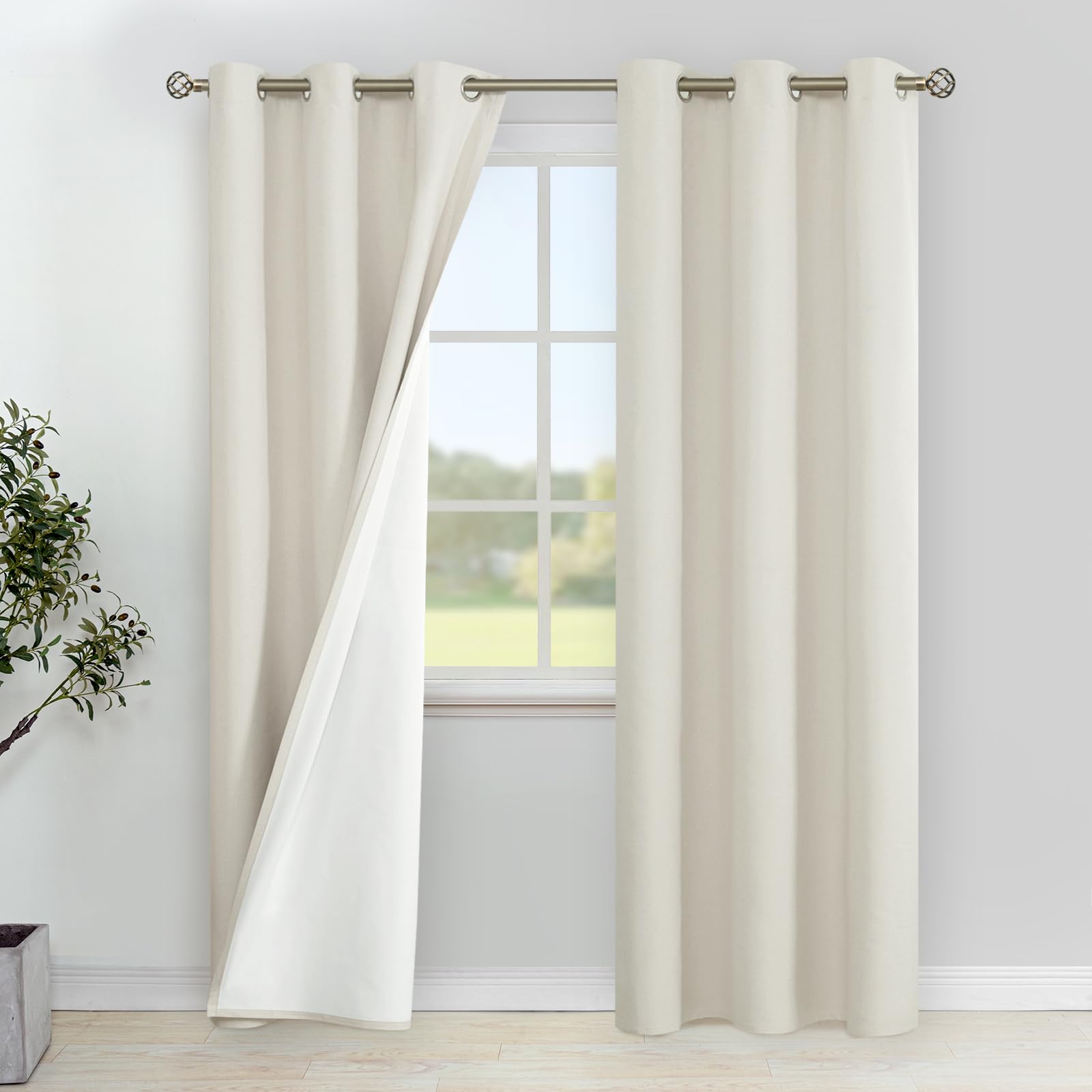 YoungsTex Linen Blackout Curtains 63 Inches Long for Bedroom, Room Darkening Window Drapes with Grommet Thermal Insulated Black Out for Living Room, 2 Panels, 52 X 63 Inch
