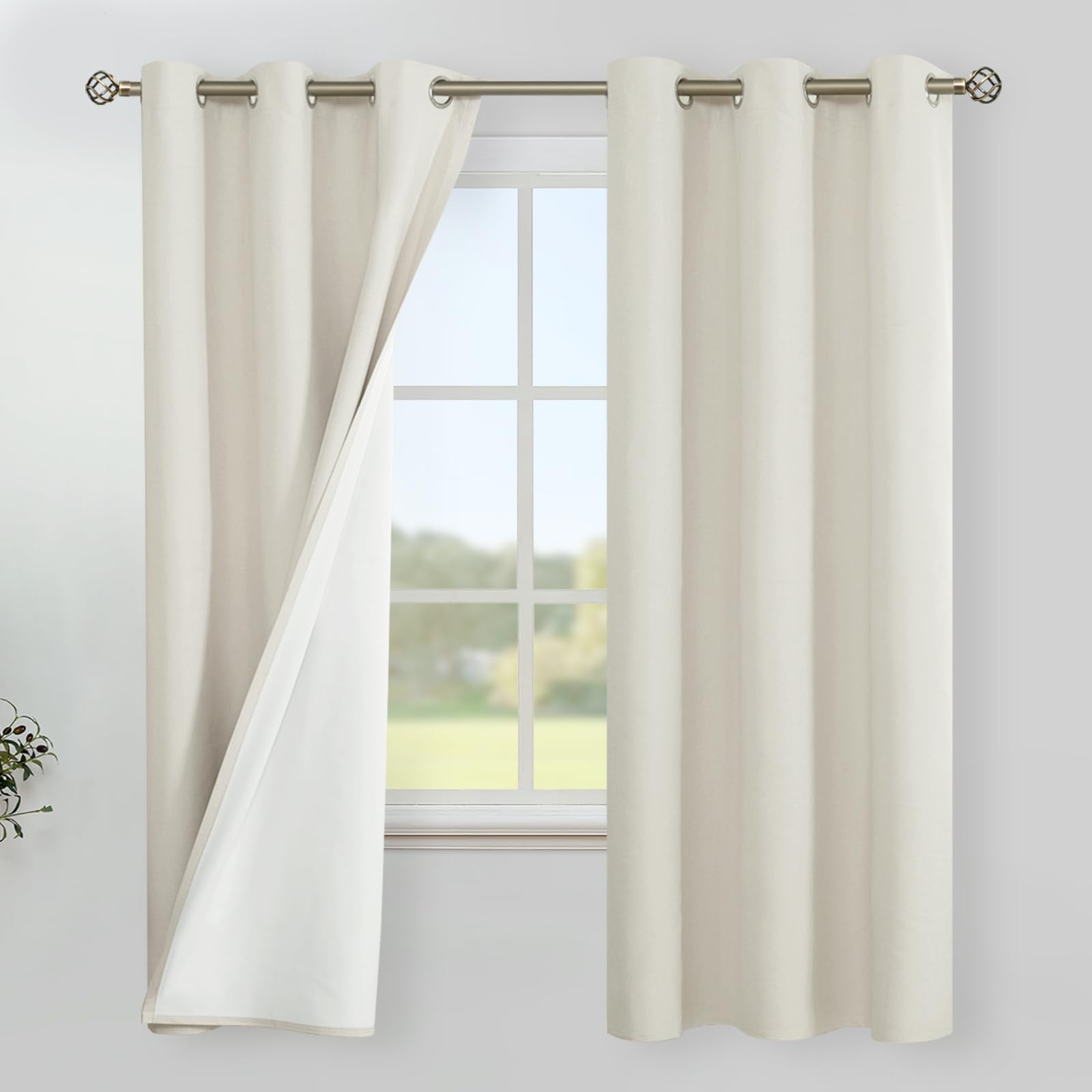 YoungsTex Linen Blackout Curtains 63 Inches Long for Bedroom, Room Darkening Window Drapes with Grommet Thermal Insulated Black Out for Living Room, 2 Panels, 52 X 63 Inch