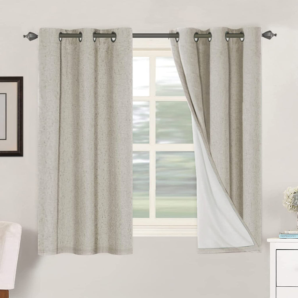 H.VERSAILTEX 100% Blackout Curtains Ivory, Linen Blackout Curtains 96 inch Curtains 2 Panel Set, Elegant Curtain for Bedroom Grommet Drapes for Living Room