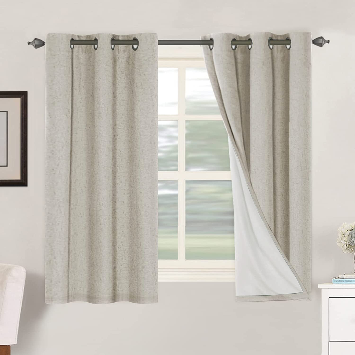 H.VERSAILTEX 100% Blackout Curtains Ivory, Linen Blackout Curtains 96 inch Curtains 2 Panel Set, Elegant Curtain for Bedroom Grommet Drapes for Living Room