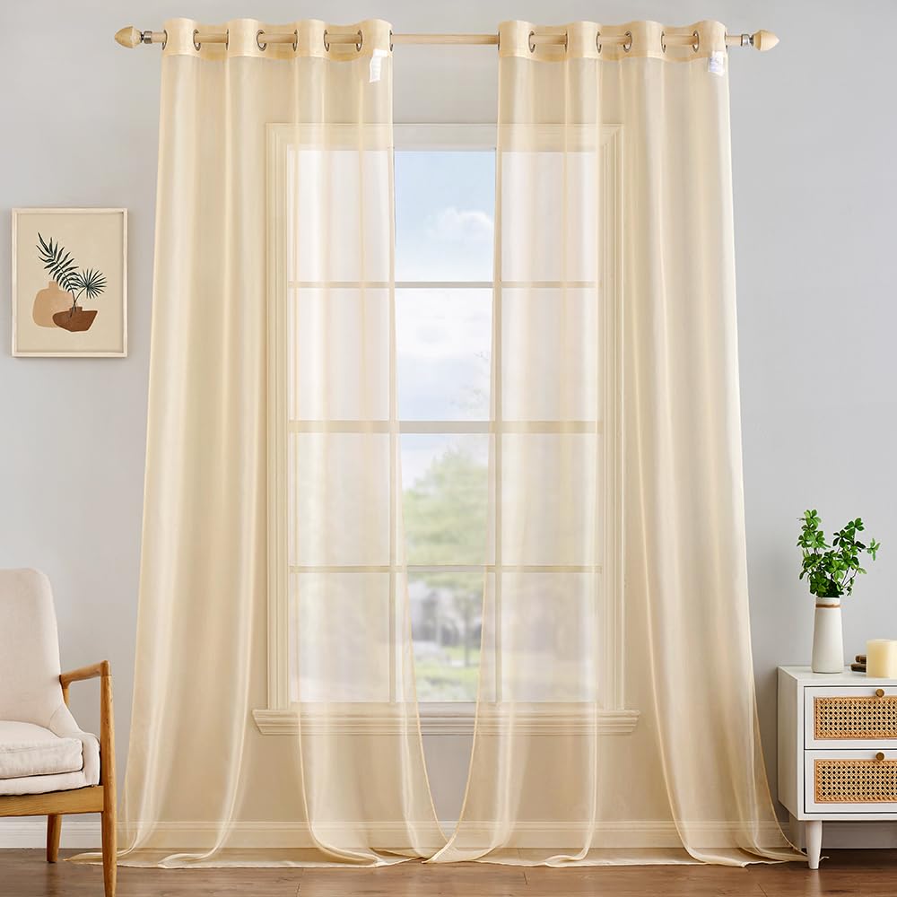 MIULEE Solid Color Sheer Curtains 84 Inches Long 2 Panels Set - Elegant Lightweight Grommet Light Filtering Window Voile Panels/Drapes/Treatment for Bedroom Living Room W42 x L84 Inch, White