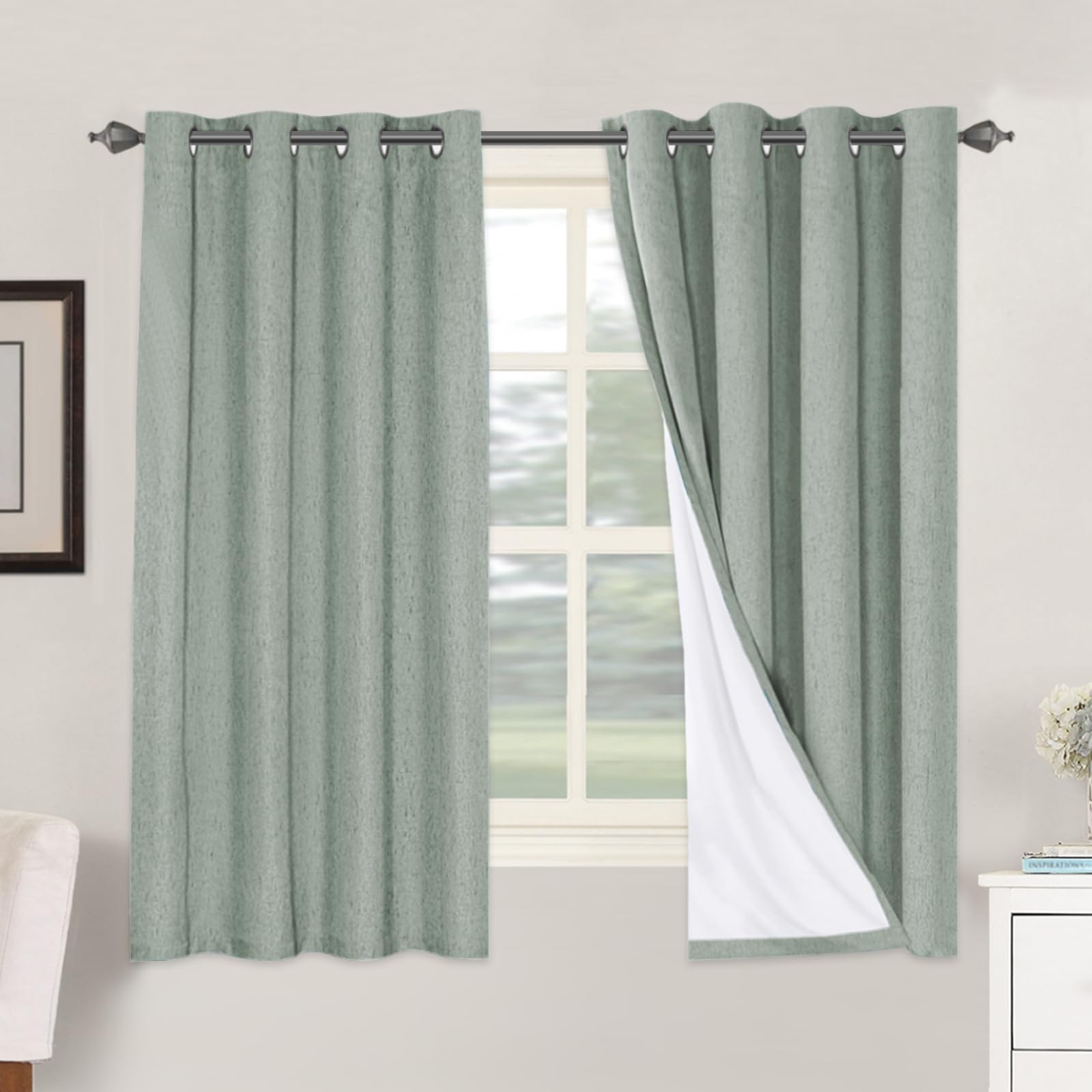 H.VERSAILTEX 100% Blackout Curtains Ivory, Linen Blackout Curtains 96 inch Curtains 2 Panel Set, Elegant Curtain for Bedroom Grommet Drapes for Living Room