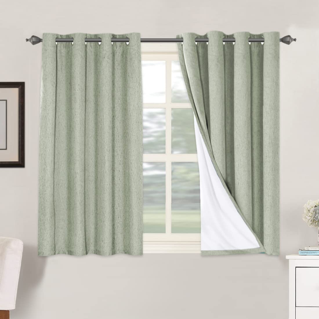 H.VERSAILTEX 100% Blackout Curtains Ivory, Linen Blackout Curtains 96 inch Curtains 2 Panel Set, Elegant Curtain for Bedroom Grommet Drapes for Living Room