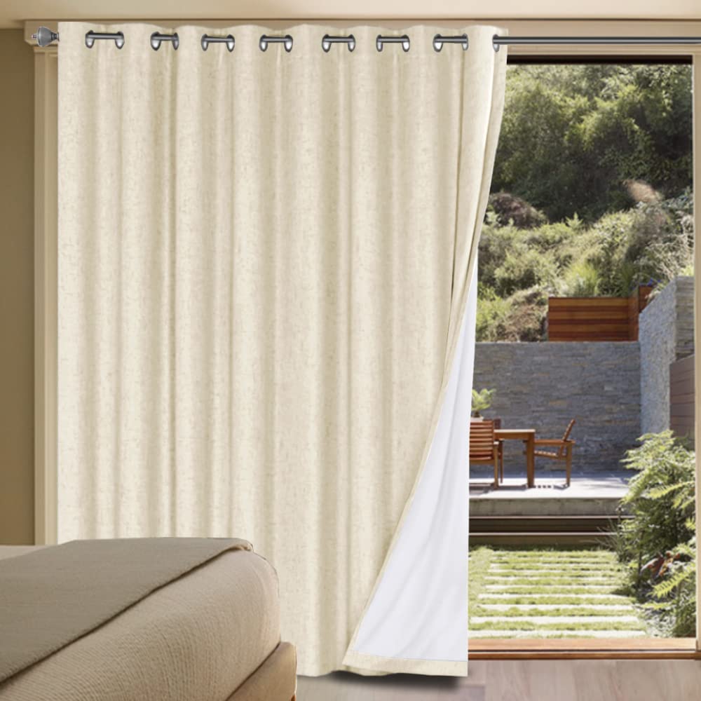 H.VERSAILTEX 100% Blackout Curtains Ivory, Linen Blackout Curtains 96 inch Curtains 2 Panel Set, Elegant Curtain for Bedroom Grommet Drapes for Living Room
