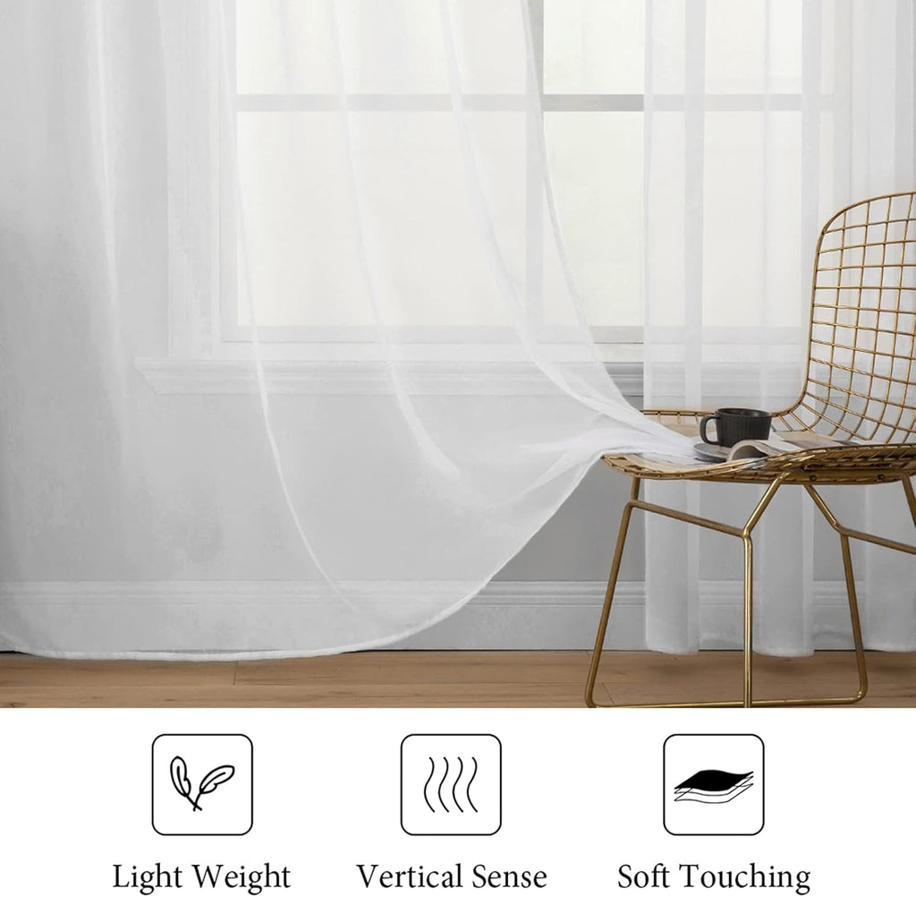 MIULEE White Sheer Curtains 96 inches Long Window Curtains 2 Panels Solid Color Elegant Window Voile Panels/Drapes/Treatment for Bedroom Living Room (54 X 96 Inches White)