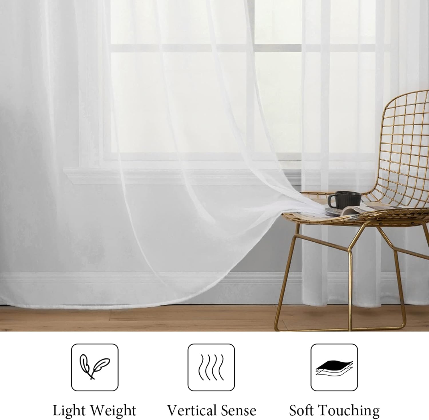 MIULEE White Sheer Curtains 96 inches Long Window Curtains 2 Panels Solid Color Elegant Window Voile Panels/Drapes/Treatment for Bedroom Living Room (54 X 96 Inches White)