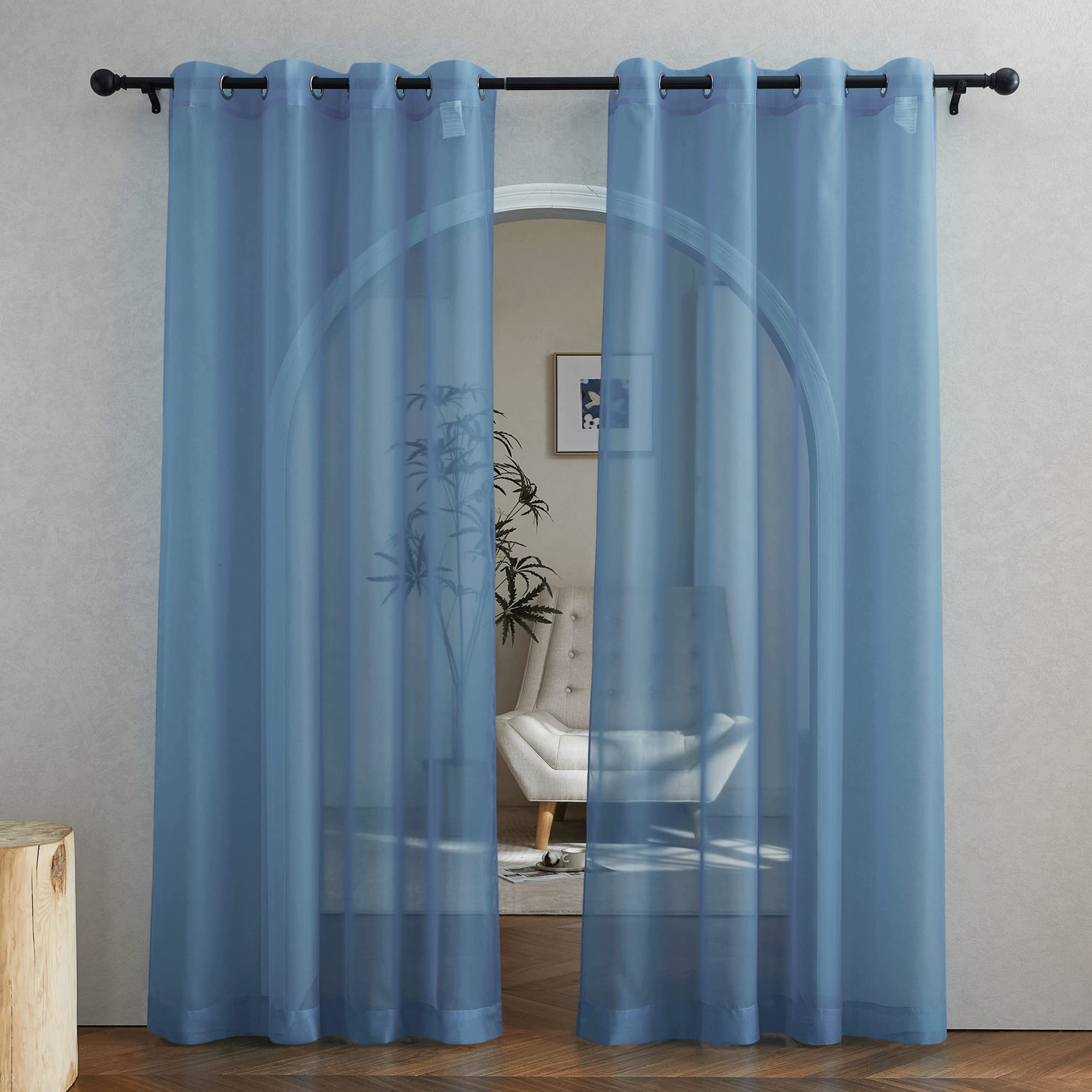 NICETOWN Sheer Curtains Panel 72" Long - Ring Top Window Treatment Sheer Voile Drapes for Bedroom/Living Room (White, Set of 2, W54 x L72)