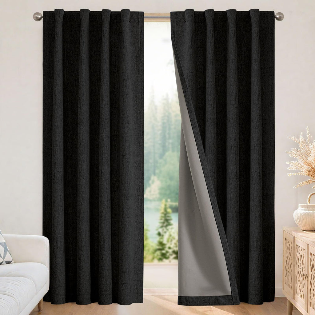 Joydeco Blackout Curtains for Bedroom - Nature Linen 84 Inch Long 100% Light Blocking 2 Panels Set, Rod Pocket & Back Tabs Living Room Drapes, Thermal Insulated Room Darkening Window Curtains