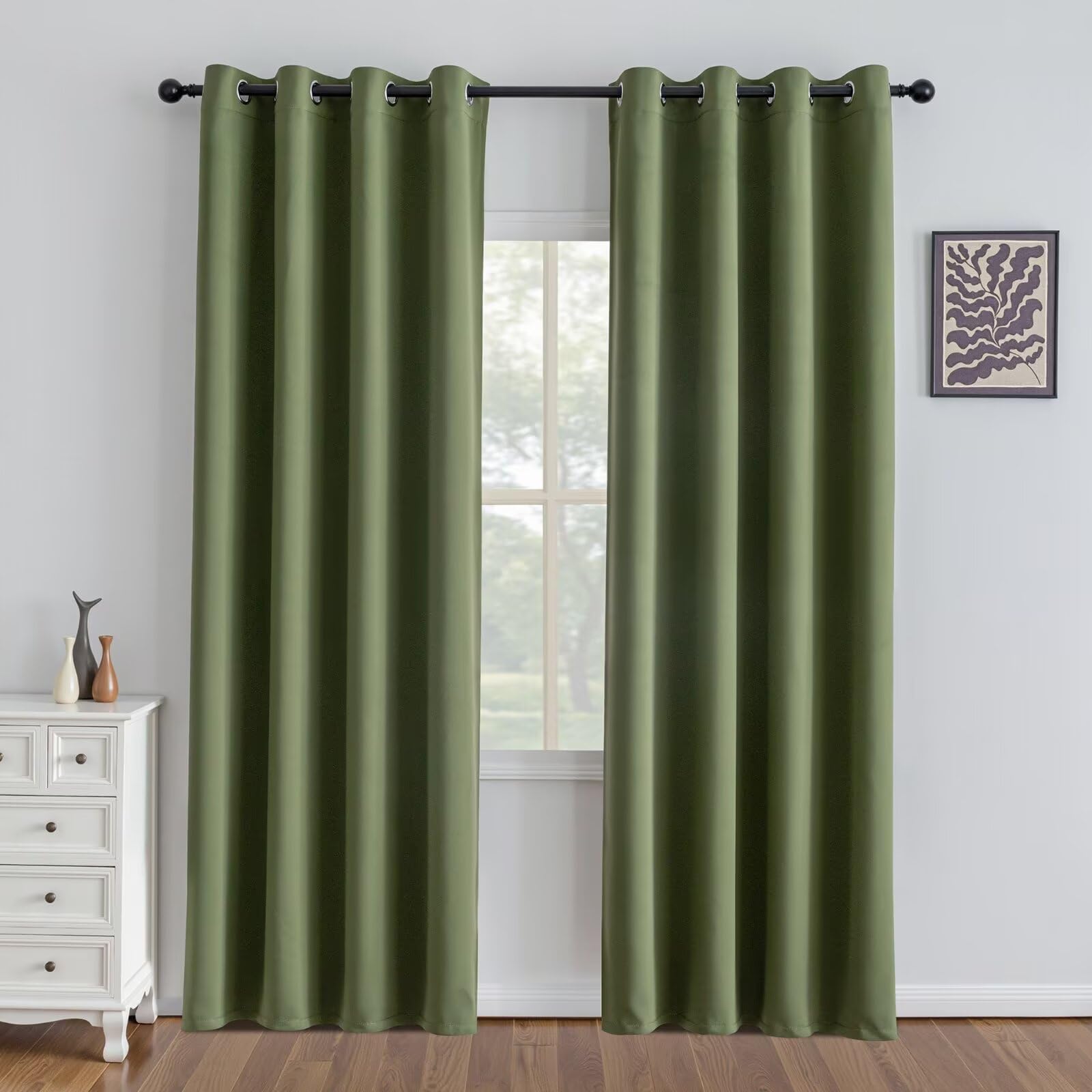 IGEMAEVE Black 100% Blackout Curtains 84 Inch Length 2 Panels Set, Black Out Curtains for Bedroom 84 Inch Long, Rod Pocket Energy Saving Room Darkening Drapes for Living Room Dining Room Window