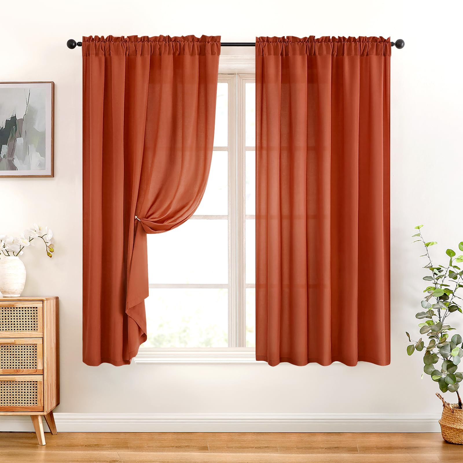 HOMEIDEAS Non-See-Through White Privacy Sheer Curtains 52 X 84 Inches Long 2 Panels Sheer Curtains Light Filtering Window Curtains Drapes for Bedroom Living Room