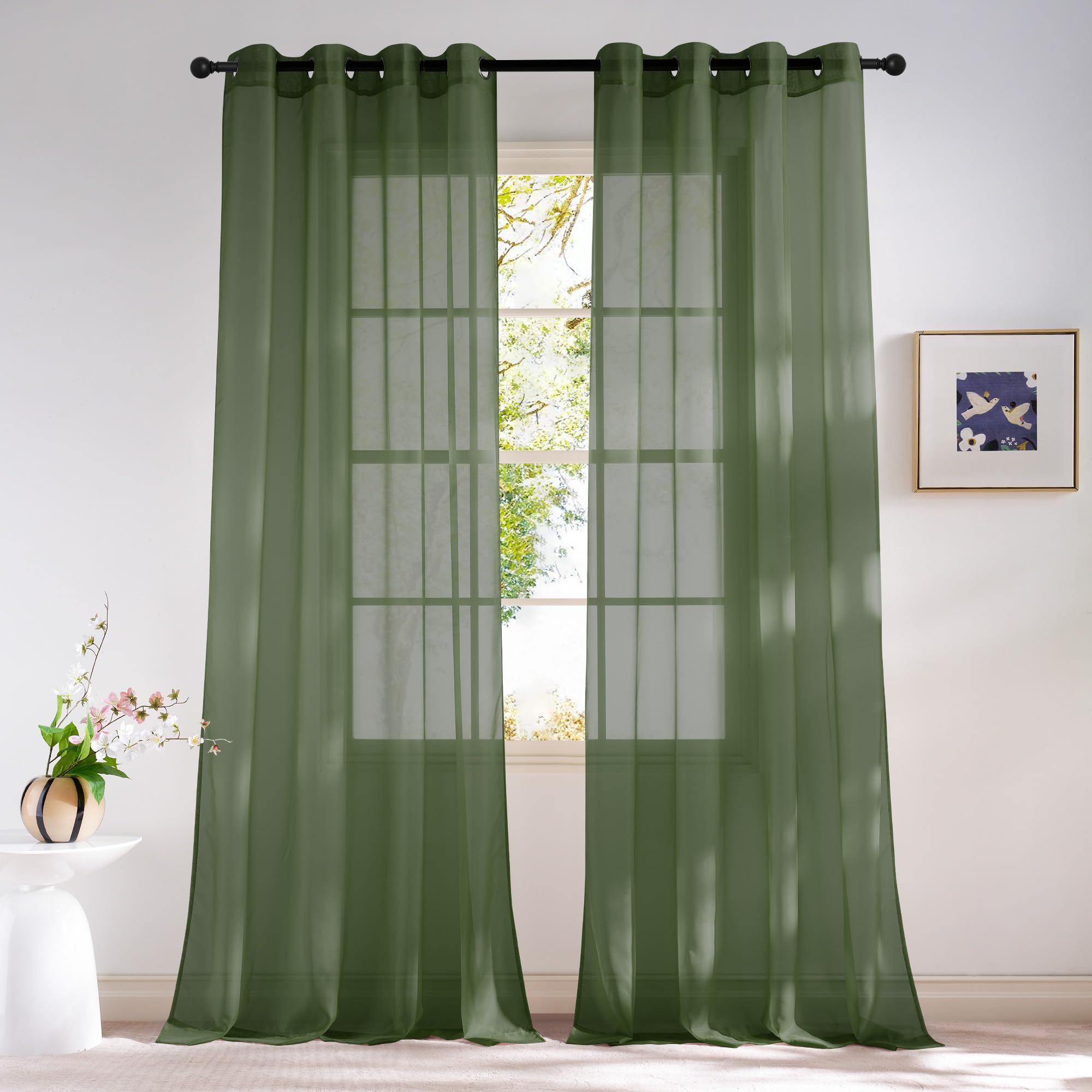 NICETOWN Sheer Curtains Panel 72" Long - Ring Top Window Treatment Sheer Voile Drapes for Bedroom/Living Room (White, Set of 2, W54 x L72)