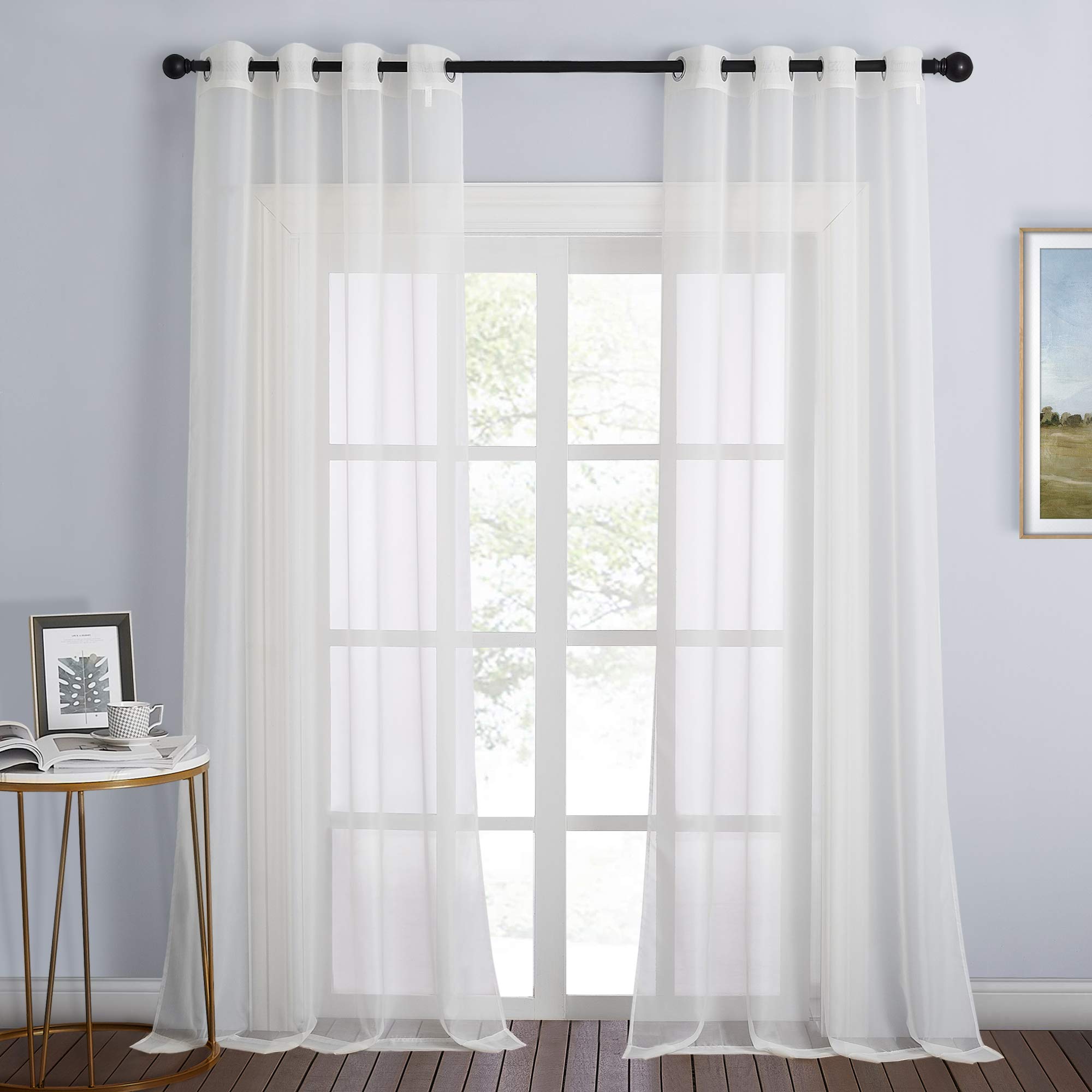 NICETOWN Sheer Curtains Panel 72" Long - Ring Top Window Treatment Sheer Voile Drapes for Bedroom/Living Room (White, Set of 2, W54 x L72)