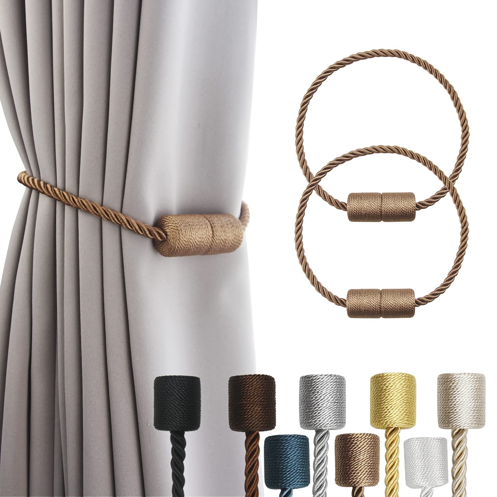 2 Pack Black Magnetic Rope Curtain Tiebacks