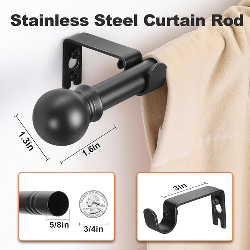 Black Curtain Rods 2 Packs for Windows 36"- 48", Decorative Drapery Rod Adjustable, 5/8 inch Small Curtain Rod for Bedroom, Living Room, Kitchen and Outdoors