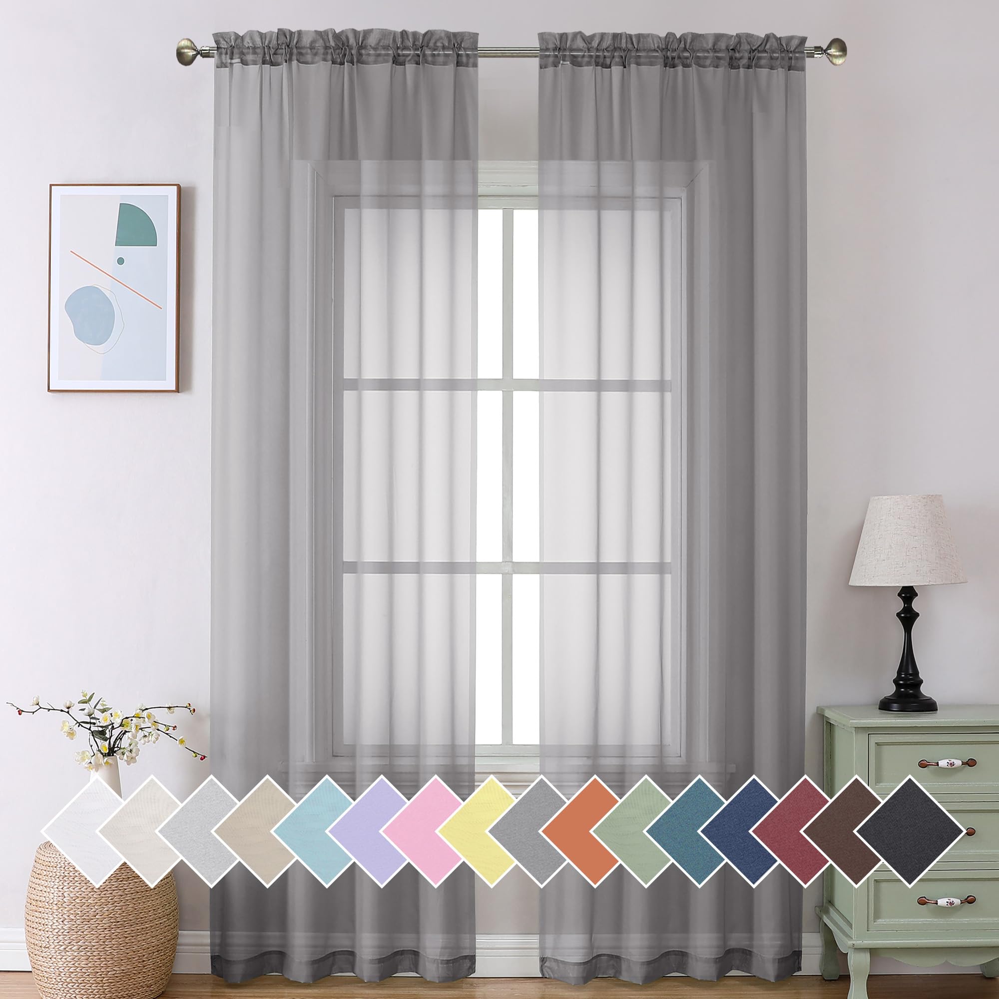 Aiyufeng Blush Pink Sheer Curtains 84 Inches Long 2 Panels Set, Light Filtering Soft Airy Voile Rod Pocket Baby Pink Sheer Window Drapes for Bedroom Living Room, Each 40Wx84L Inches