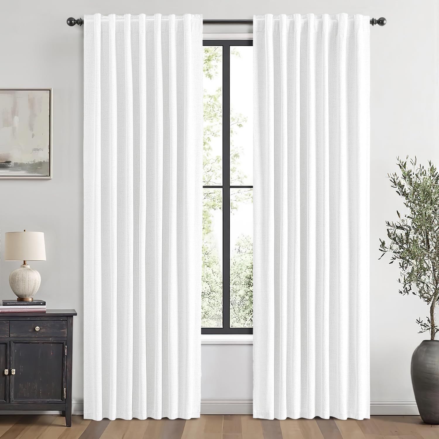 MIULEE 100% Blackout Linen Curtains for Bedroom, Ivory Solid Luxury Decor Thermal Insulation Room Darkening Drapes for Living Room Nursery Back Tab Rod Pocket 42 x 84 Inches, 2 Panels
