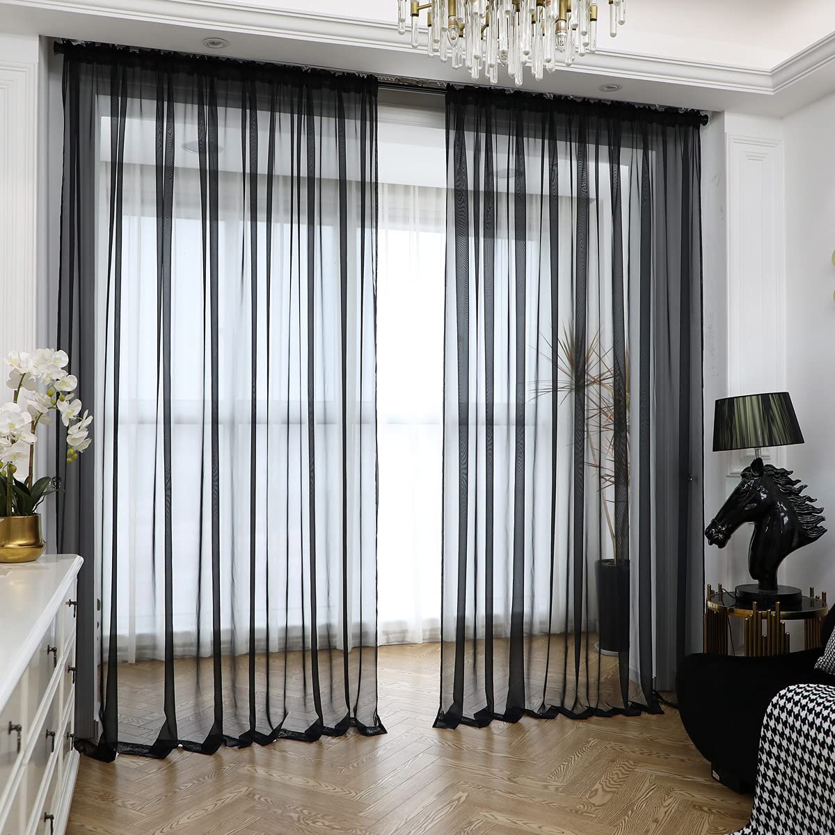 L&TEC Window White Sheer Curtains 84 Inches Long 2 Panels Sheer White Curtain Clear Basic Rod Pocket Panel Other Beige Grey Purple Pink 63 72 95 108 Inch Bedroom Children Living Room Yard Kitchen