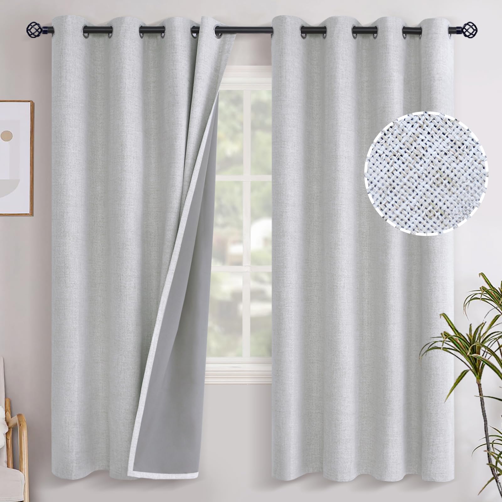 YoungsTex Linen Blackout Curtains 63 Inch Length for Bedroom, Room Darkening Window Drapes with Grommet Thermal Insulated Black Out Blinds for Living Room, 2 Panels, 52 X 63 Inch, Beige