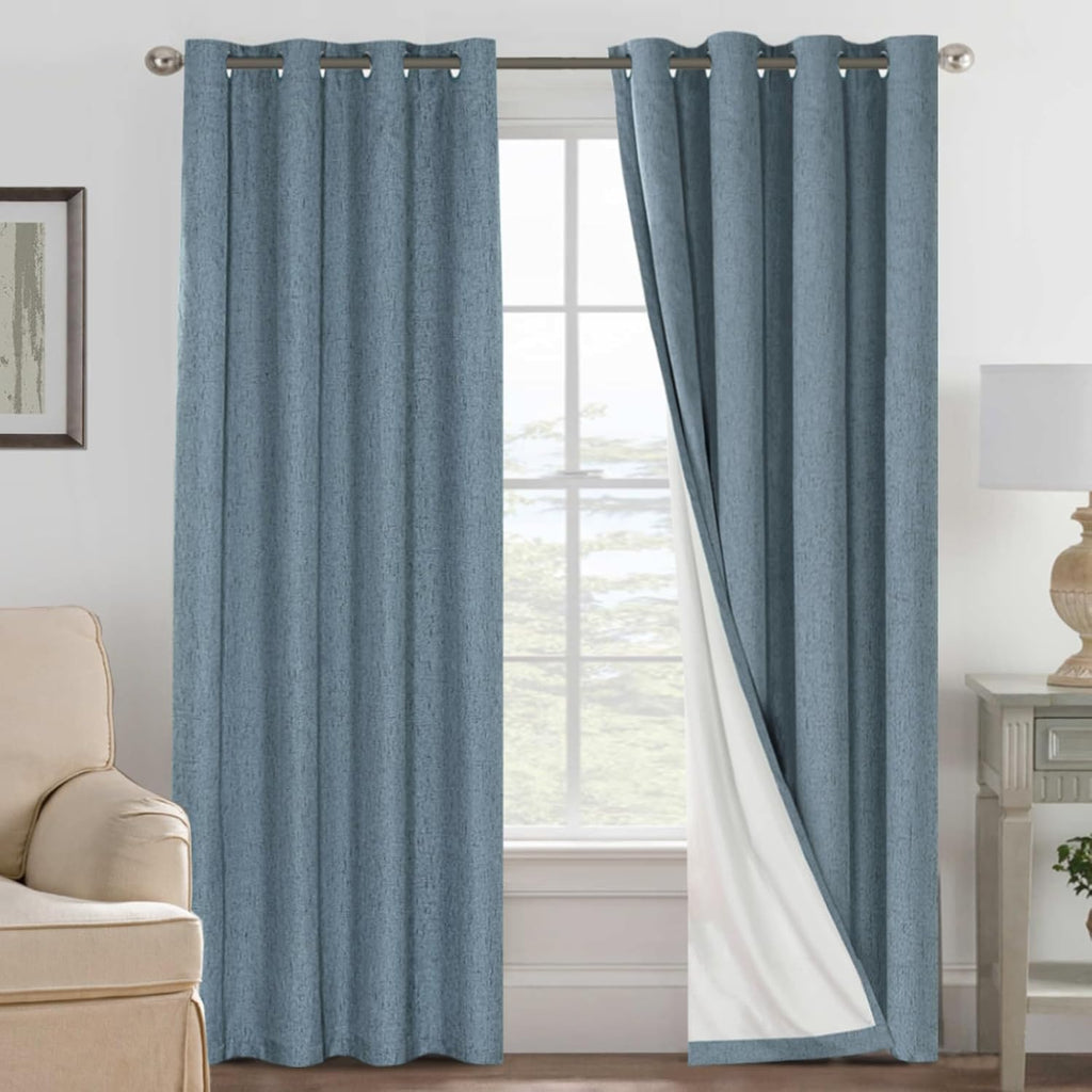H.VERSAILTEX 100% Blackout Curtains Ivory, Linen Blackout Curtains 96 inch Curtains 2 Panel Set, Elegant Curtain for Bedroom Grommet Drapes for Living Room