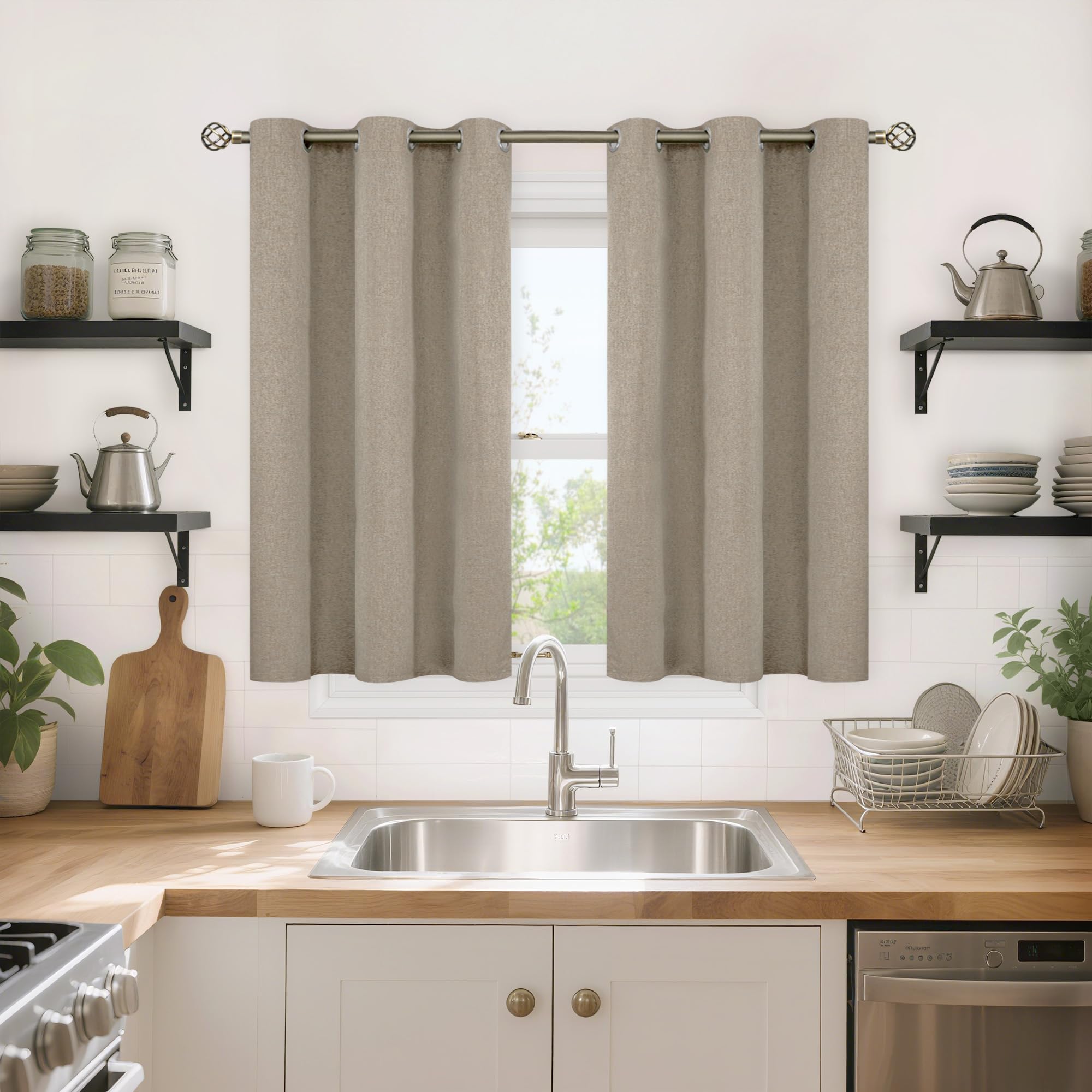 YoungsTex Linen Blackout Curtains 63 Inches Long for Bedroom, Room Darkening Window Drapes with Grommet Thermal Insulated Black Out for Living Room, 2 Panels, 52 X 63 Inch