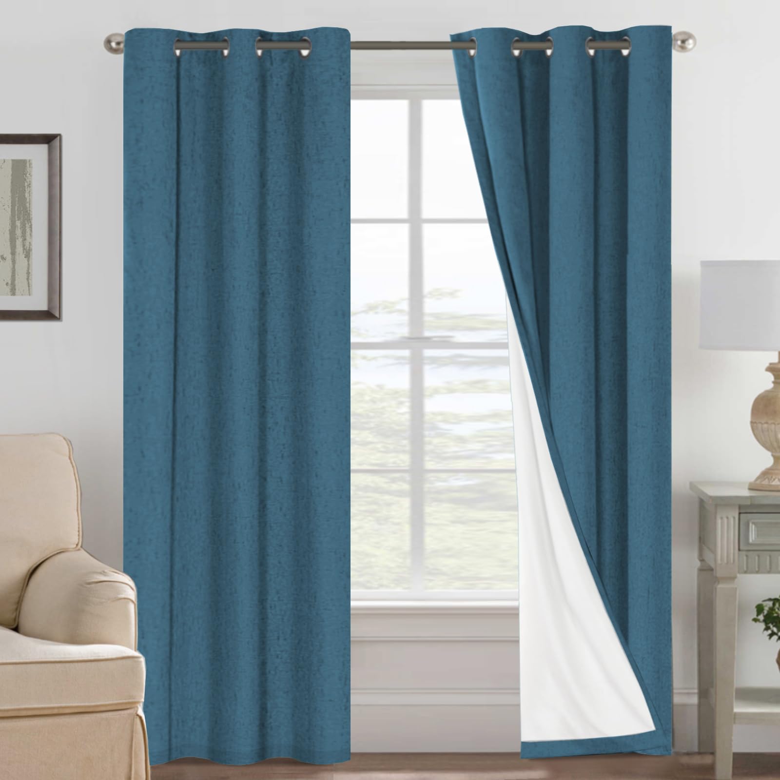 H.VERSAILTEX 100% Blackout Curtains Ivory, Linen Blackout Curtains 96 inch Curtains 2 Panel Set, Elegant Curtain for Bedroom Grommet Drapes for Living Room