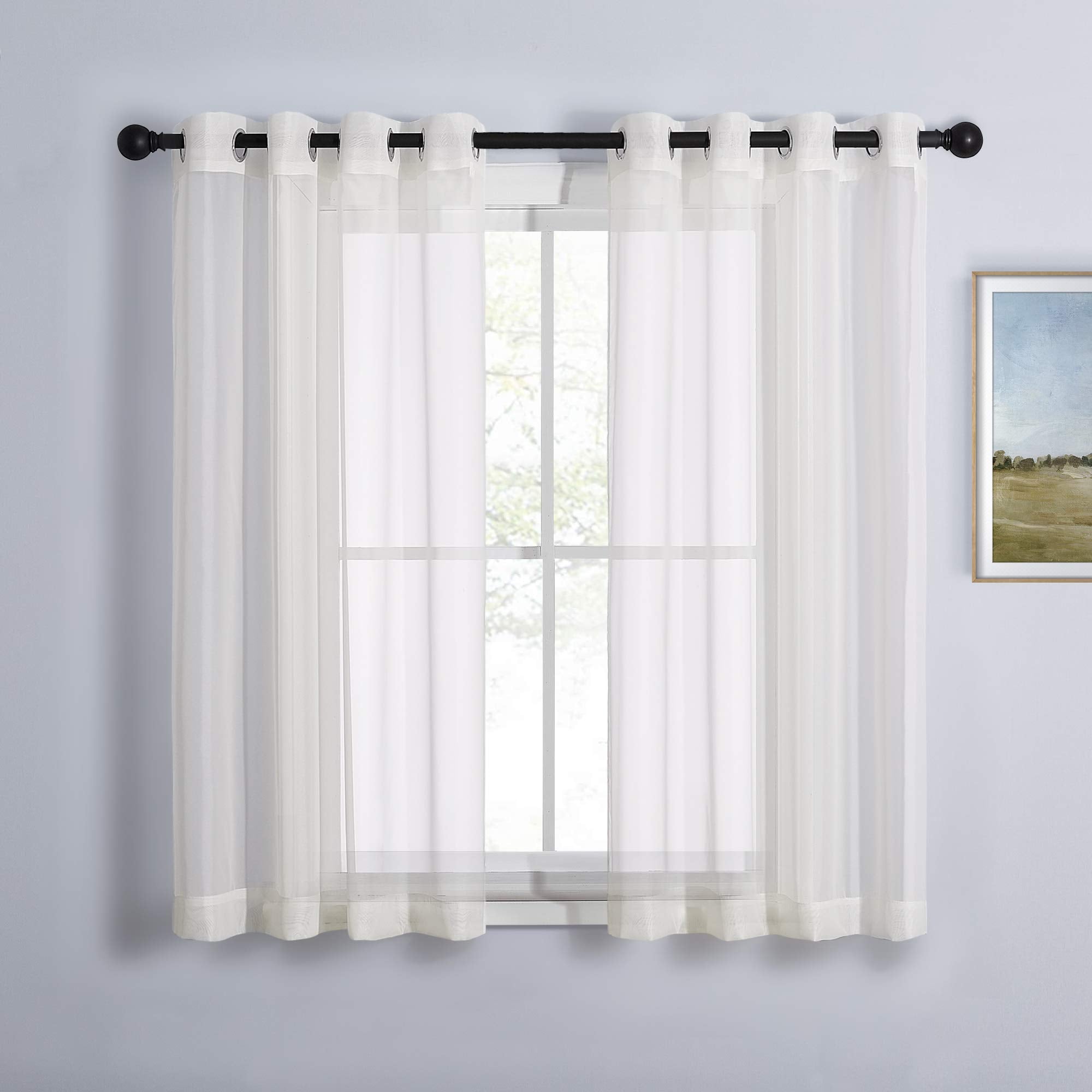 NICETOWN Sheer Curtains Panel 72" Long - Ring Top Window Treatment Sheer Voile Drapes for Bedroom/Living Room (White, Set of 2, W54 x L72)