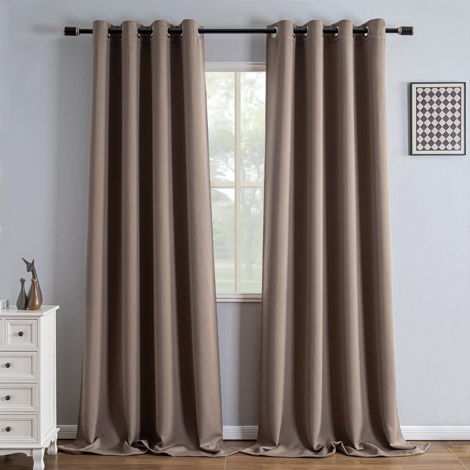 IGEMAEVE Black 100% Blackout Curtains 84 Inch Length 2 Panels Set, Black Out Curtains for Bedroom 84 Inch Long, Rod Pocket Energy Saving Room Darkening Drapes for Living Room Dining Room Window