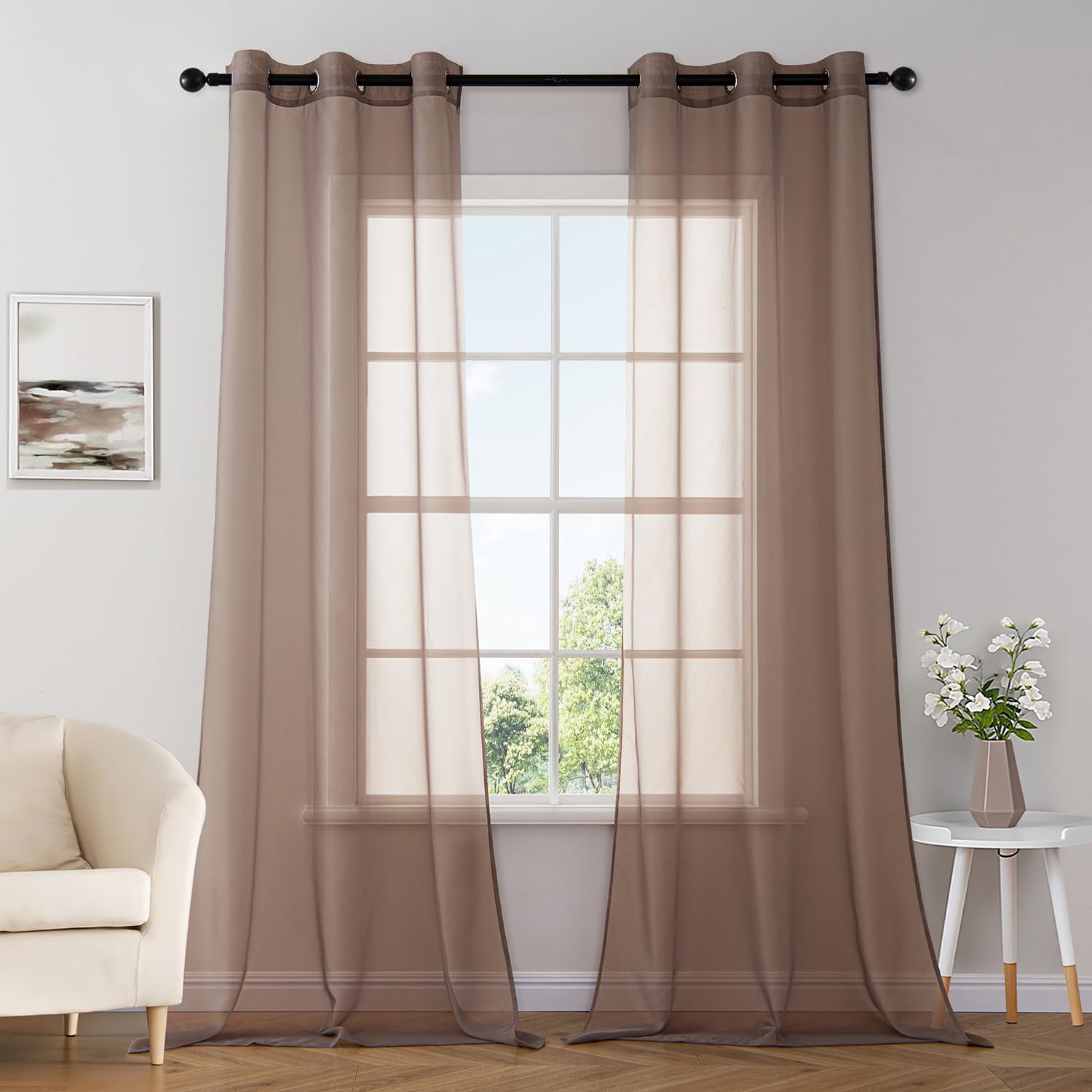 MIULEE Solid Color Sheer Curtains 84 Inches Long 2 Panels Set - Elegant Lightweight Grommet Light Filtering Window Voile Panels/Drapes/Treatment for Bedroom Living Room W42 x L84 Inch, White