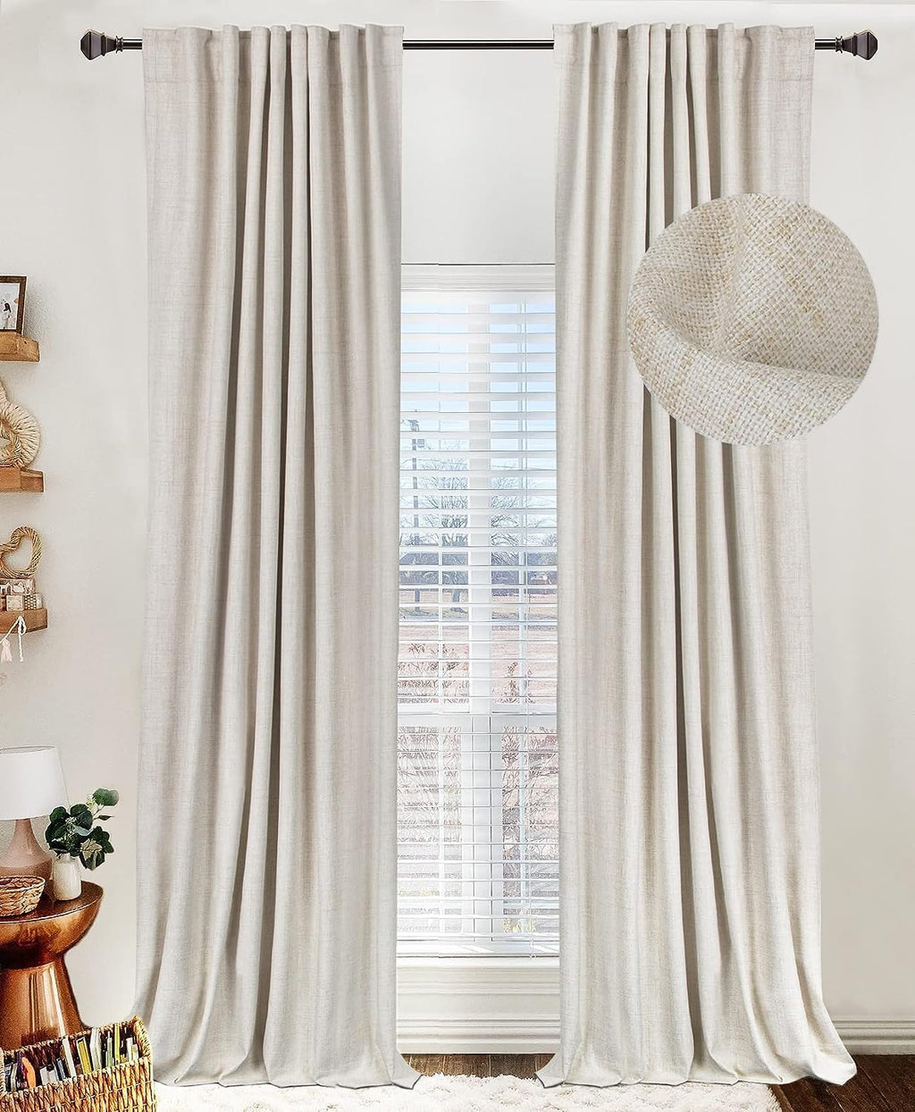 Cream Thermal Blackout Curtains 2 Panels, 50"×84", Back Tab & Rod Pocket Design