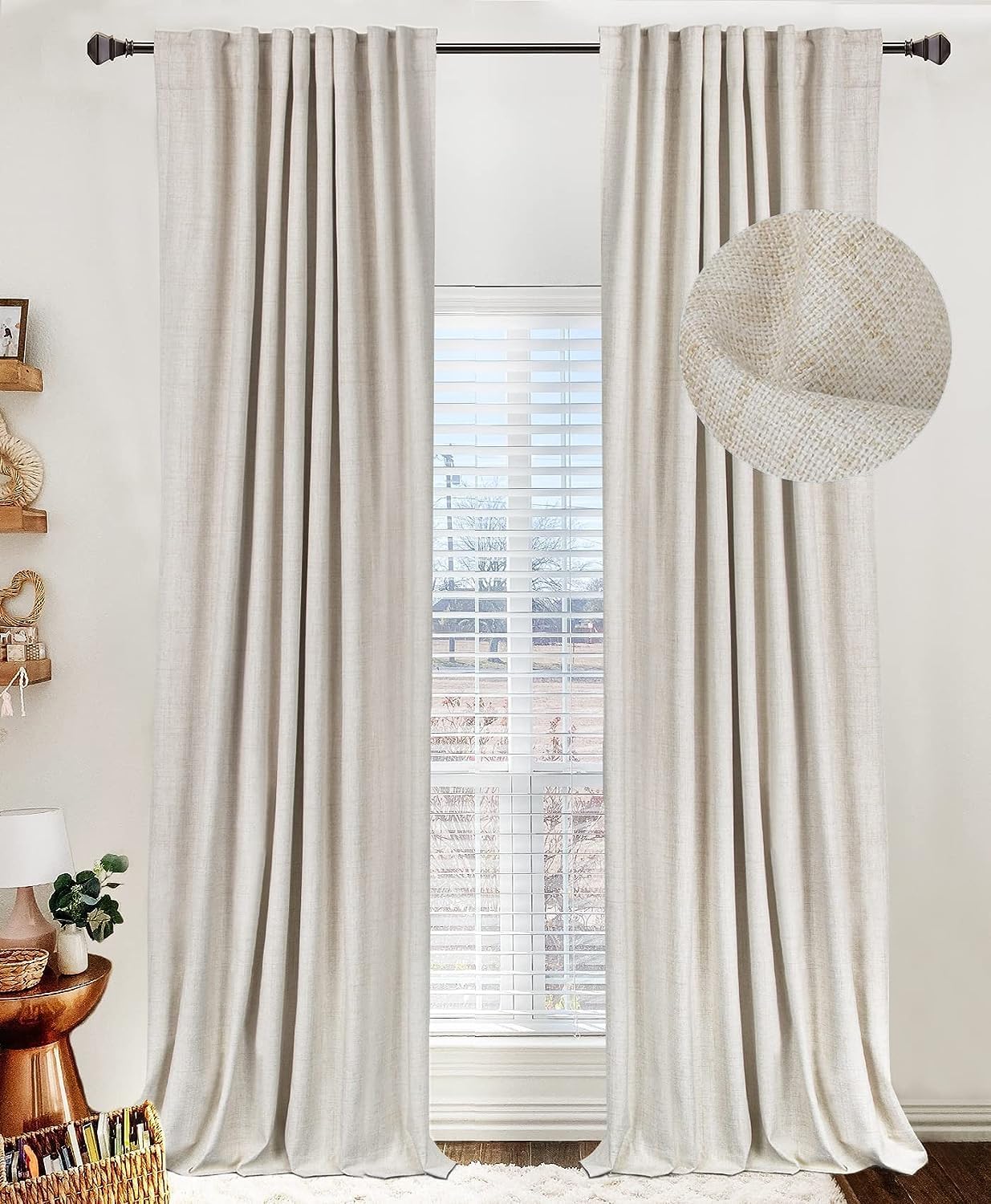 Cream Thermal Blackout Curtains 2 Panels, 50"×84", Back Tab & Rod Pocket Design