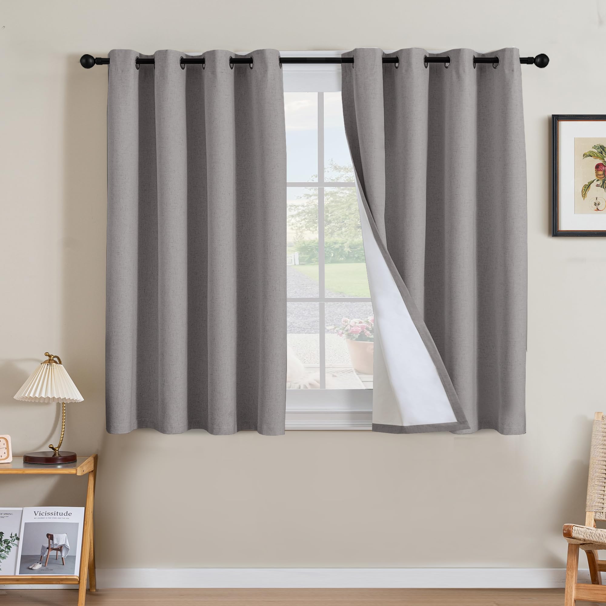 H.VERSAILTEX 100% Blackout Curtains Ivory, Linen Blackout Curtains 96 inch Curtains 2 Panel Set, Elegant Curtain for Bedroom Grommet Drapes for Living Room