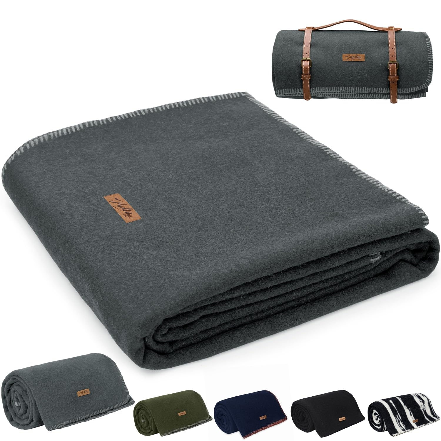 Molithe 100% Wool Blanket, 62" x 86", Warm, Thick, Washable, Military Wool Blanket, Great for Camping, Outdoors, Sporting Events, Survival Kits