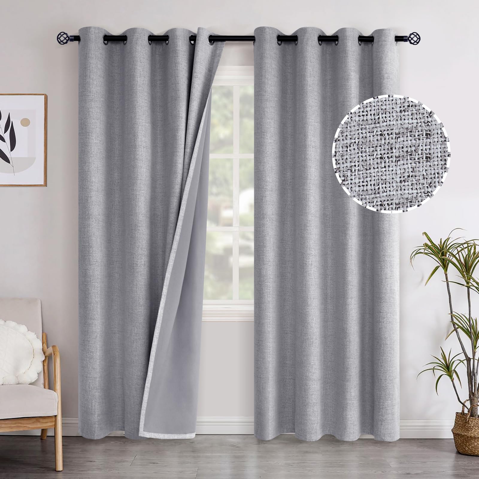 YoungsTex Linen Blackout Curtains 63 Inch Length for Bedroom, Room Darkening Window Drapes with Grommet Thermal Insulated Black Out Blinds for Living Room, 2 Panels, 52 X 63 Inch, Beige