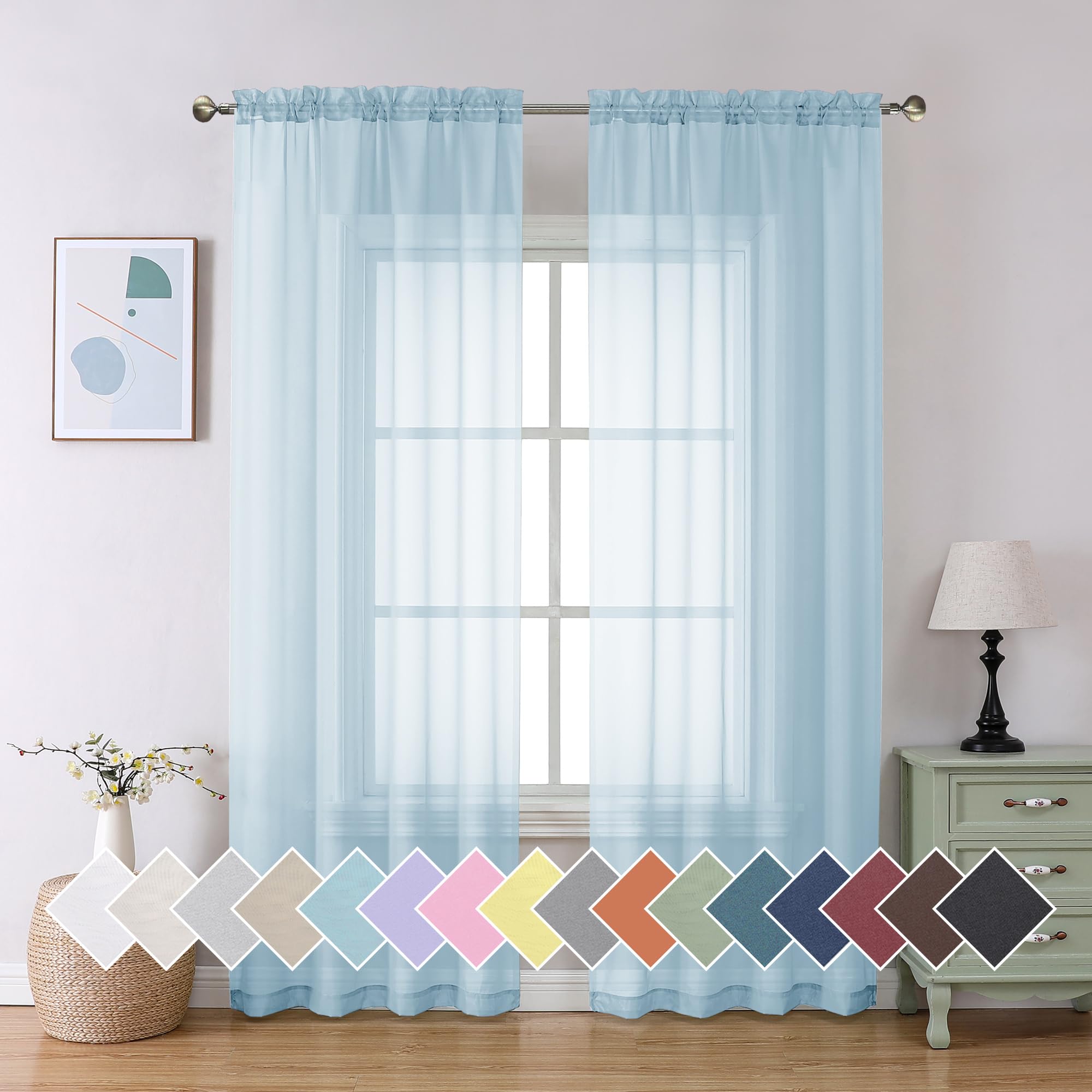 Aiyufeng Blush Pink Sheer Curtains 84 Inches Long 2 Panels Set, Light Filtering Soft Airy Voile Rod Pocket Baby Pink Sheer Window Drapes for Bedroom Living Room, Each 40Wx84L Inches