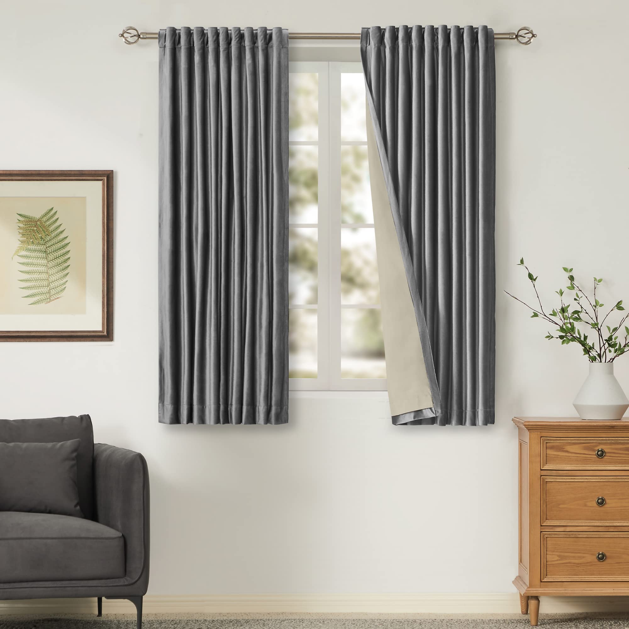 100% Blackout Ivory Off White Velvet Curtains 84 inch Long for Living Room,Set of 2 Panels Liner Rod Pocket Back Tab Thermal Window Drapes Room Darkening Heavy Decorative Curtains for Bedroom