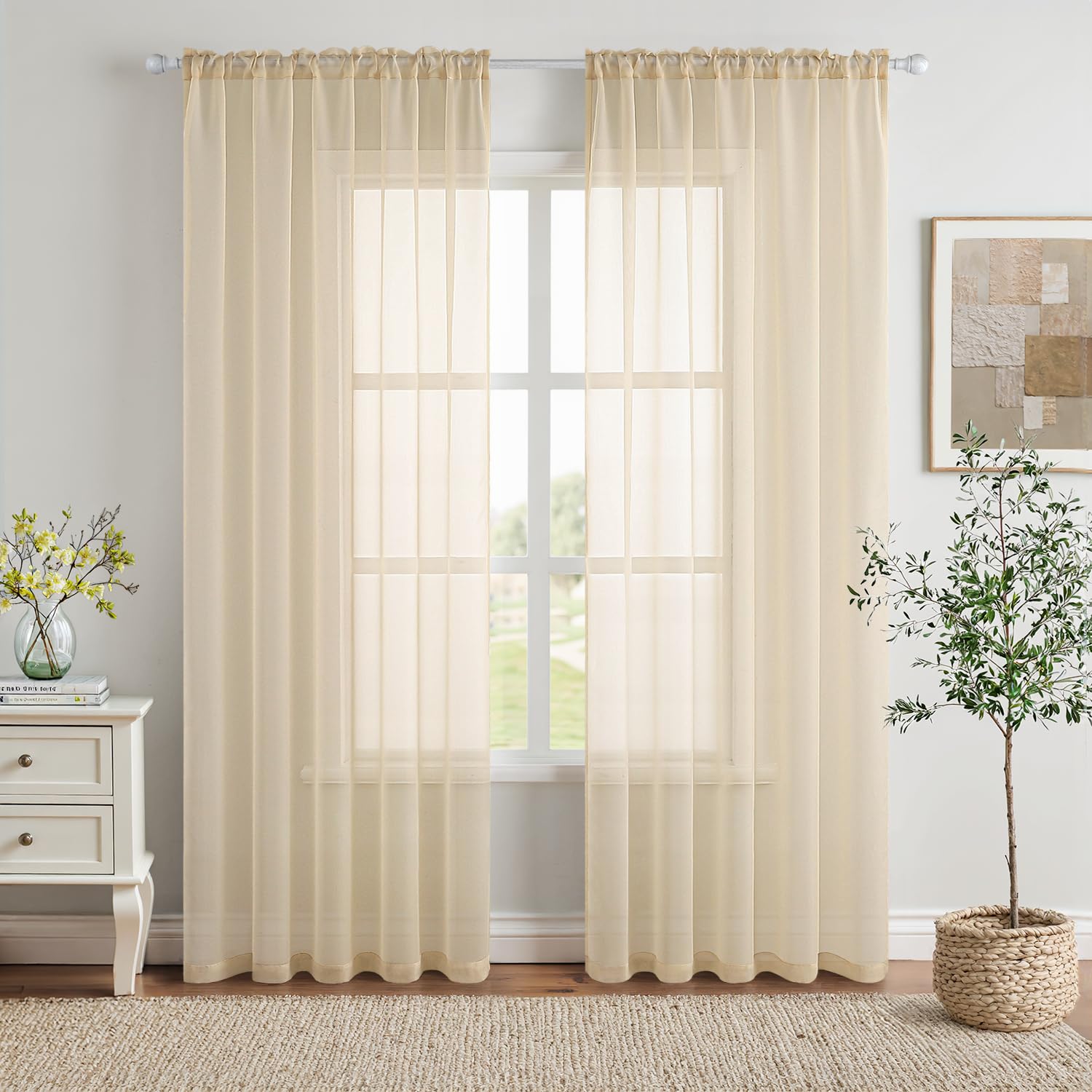 MIULEE 2 Panels Solid Color White Sheer Window Curtains Elegant Window Voile Panels/Drapes/Treatment for Bedroom Living Room (54 X 84 Inches White)