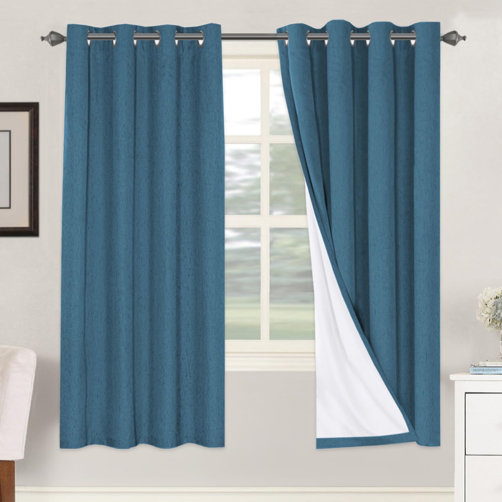 H.VERSAILTEX 100% Blackout Curtains Ivory, Linen Blackout Curtains 96 inch Curtains 2 Panel Set, Elegant Curtain for Bedroom Grommet Drapes for Living Room