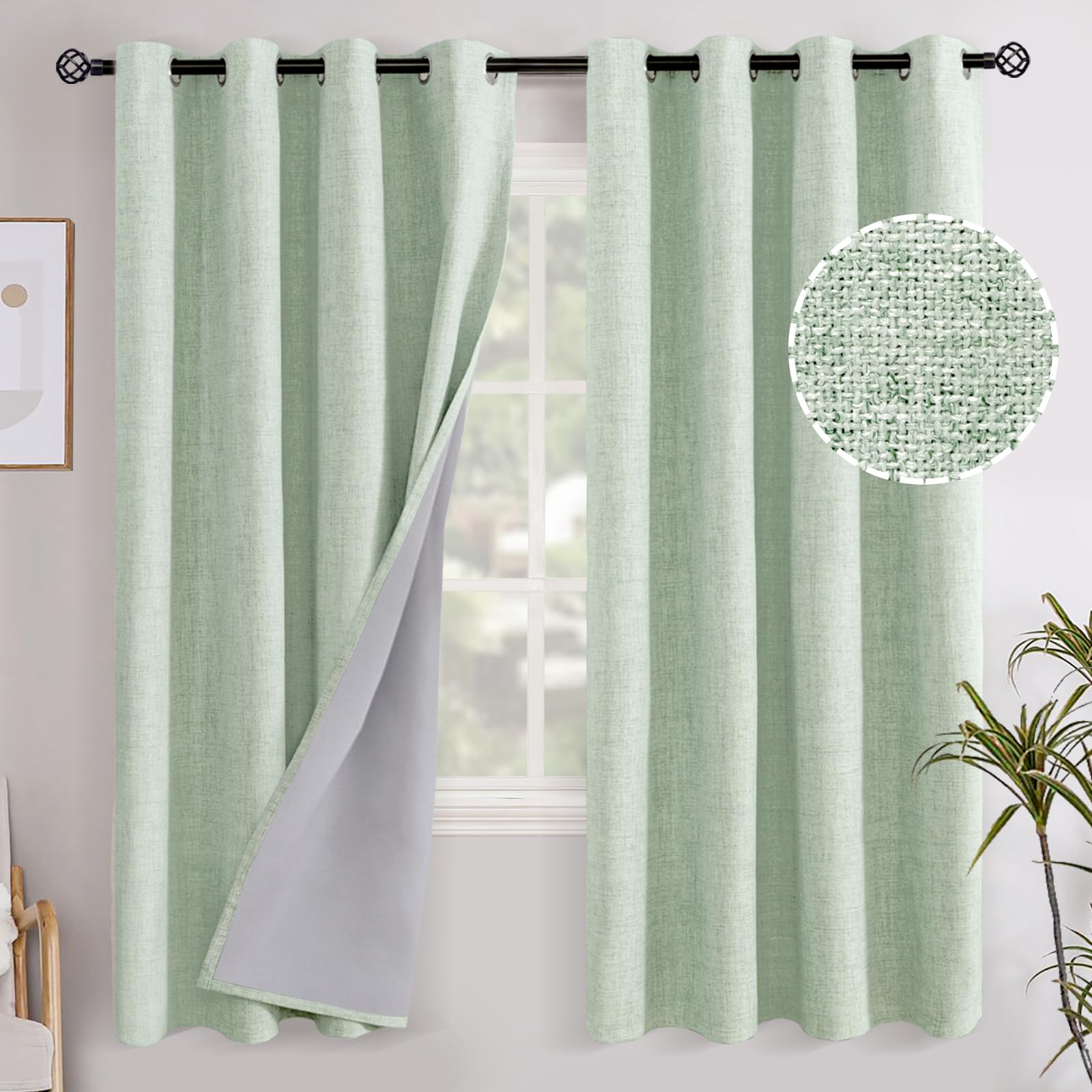 YoungsTex Linen Blackout Curtains 63 Inch Length for Bedroom, Room Darkening Window Drapes with Grommet Thermal Insulated Black Out Blinds for Living Room, 2 Panels, 52 X 63 Inch, Beige