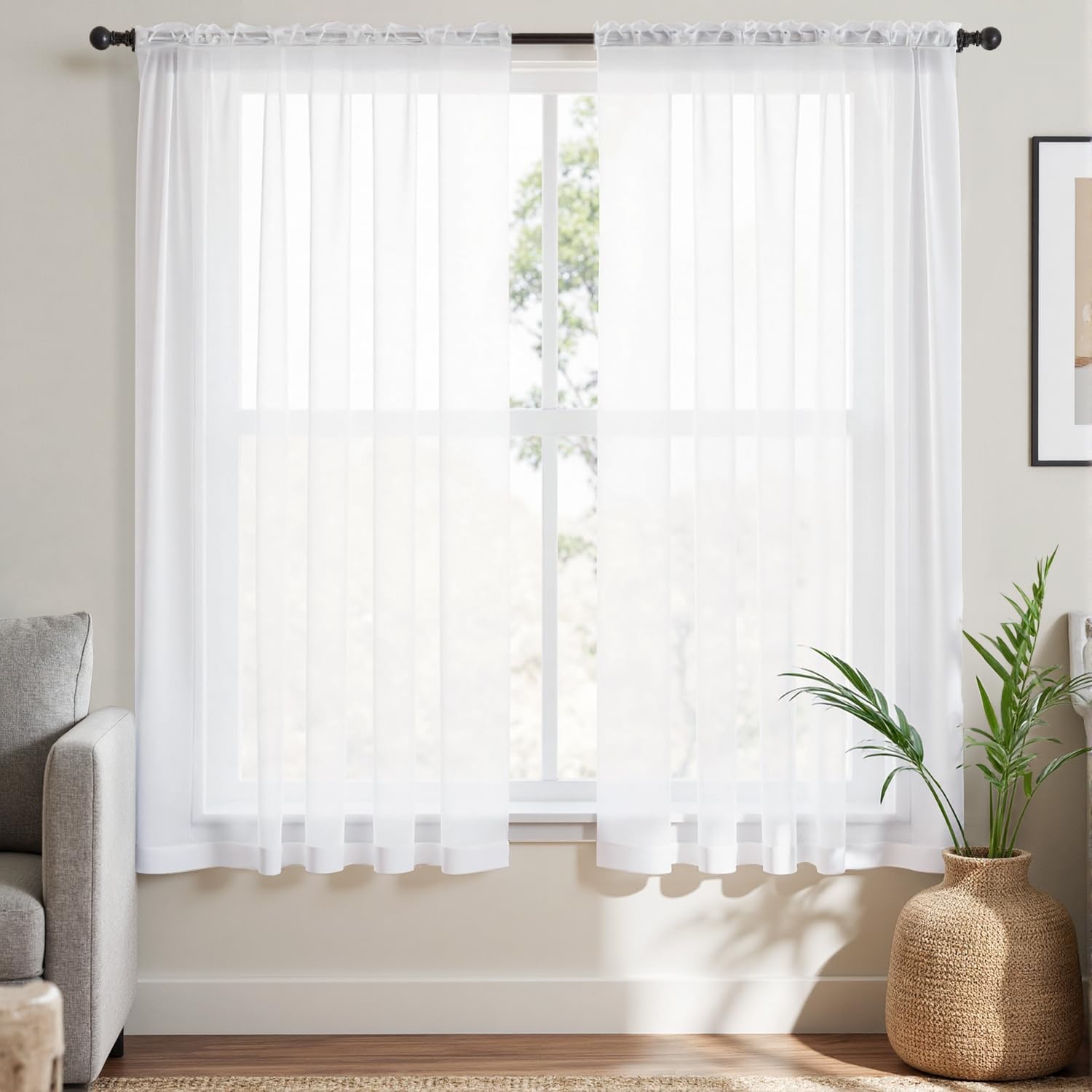 MIULEE 2 Panels Solid Color White Sheer Window Curtains Elegant Window Voile Panels/Drapes/Treatment for Bedroom Living Room (54 X 84 Inches White)