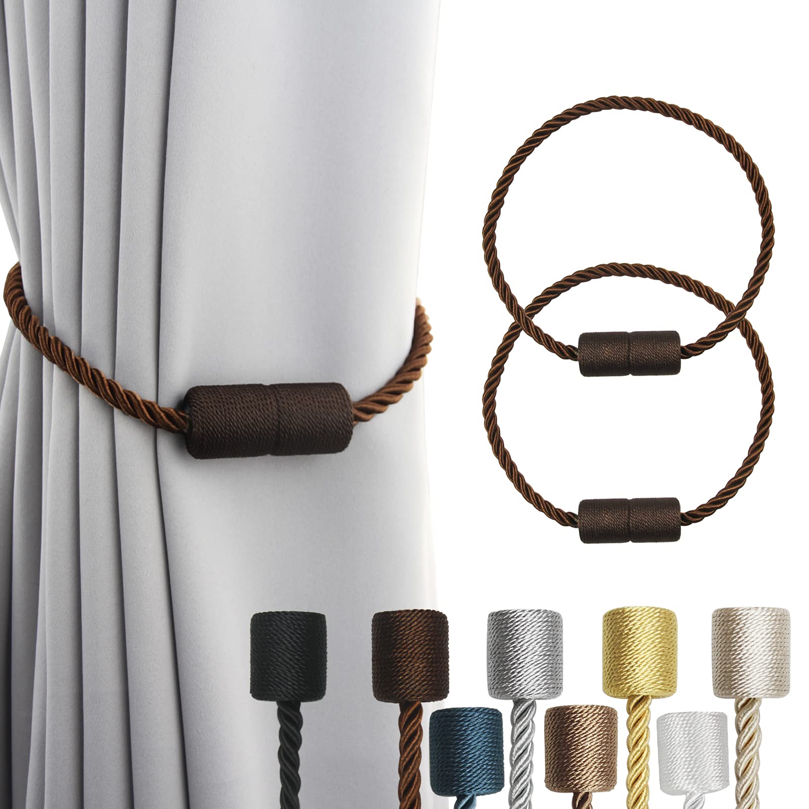 2 Pack Black Magnetic Rope Curtain Tiebacks