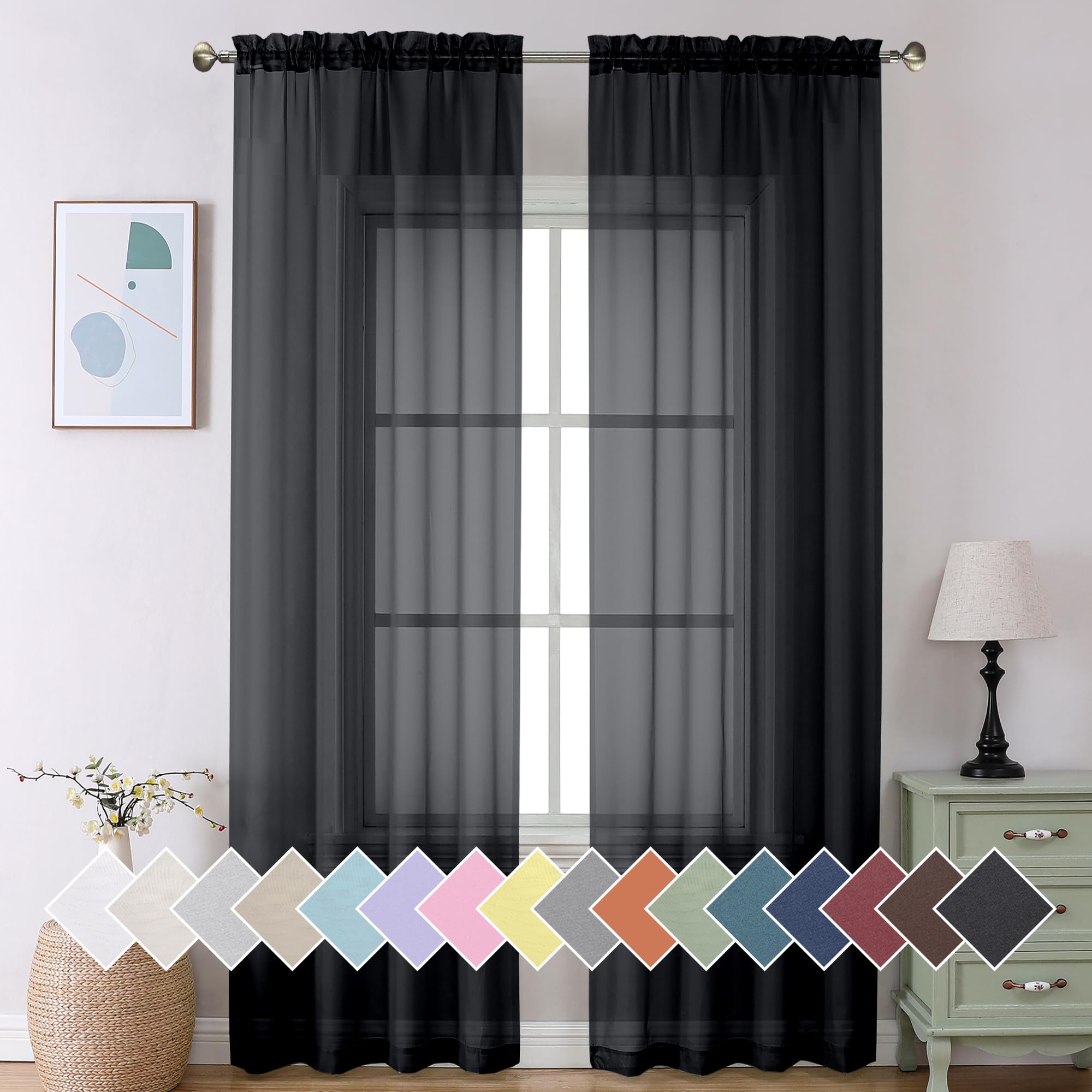 Aiyufeng Blush Pink Sheer Curtains 84 Inches Long 2 Panels Set, Light Filtering Soft Airy Voile Rod Pocket Baby Pink Sheer Window Drapes for Bedroom Living Room, Each 40Wx84L Inches