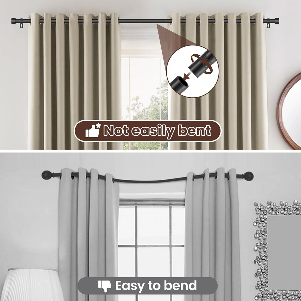Black Curtain Rods for Windows 28 to 48 Inch,2 Pack 5/8 Inch Diameter Small Curtain Rod Set,Heavy Duty Drapery Rods with Brackets for Bedroom, Living Room, Kitchen,Patio