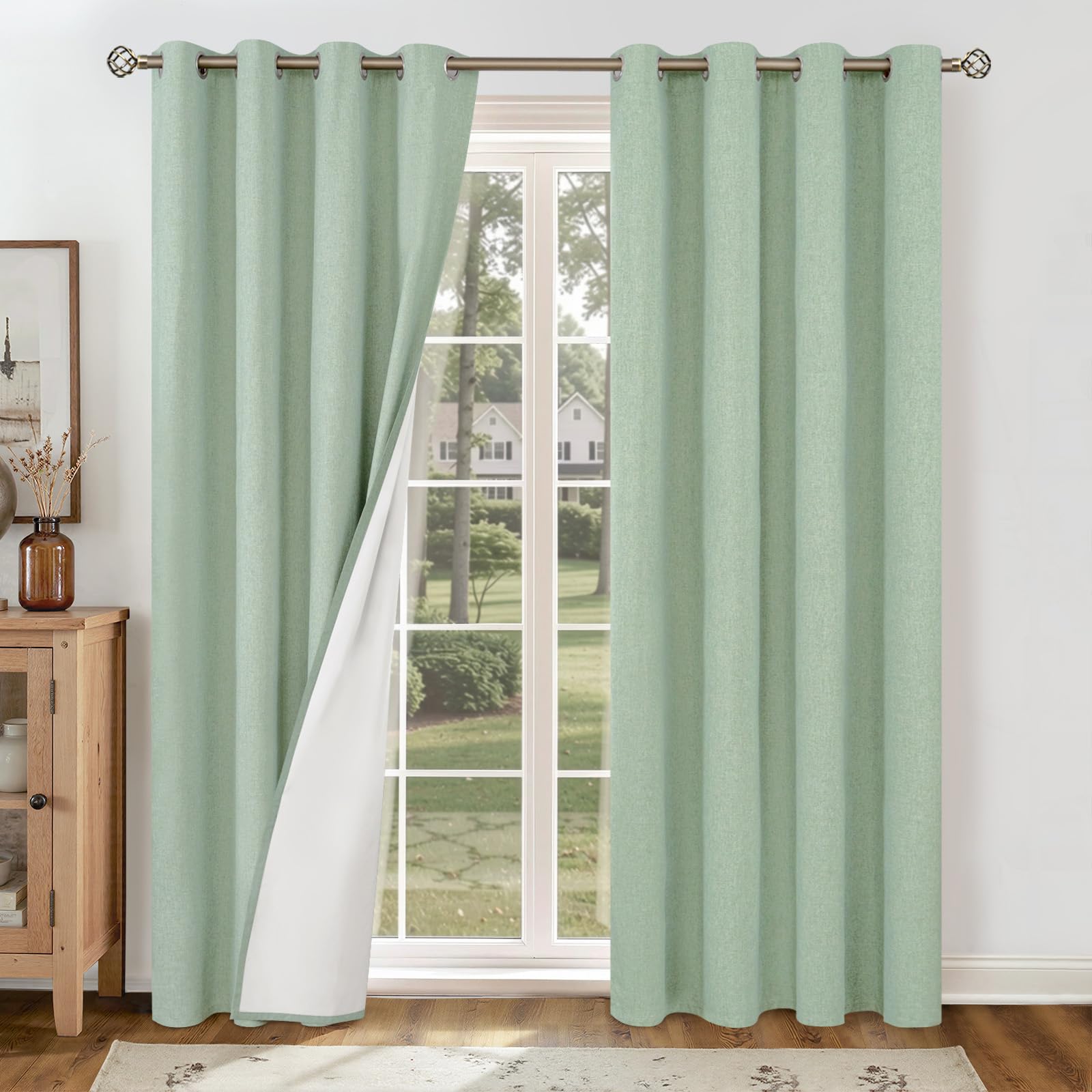 YoungsTex Linen Blackout Curtains 63 Inches Long for Bedroom, Room Darkening Window Drapes with Grommet Thermal Insulated Black Out for Living Room, 2 Panels, 52 X 63 Inch